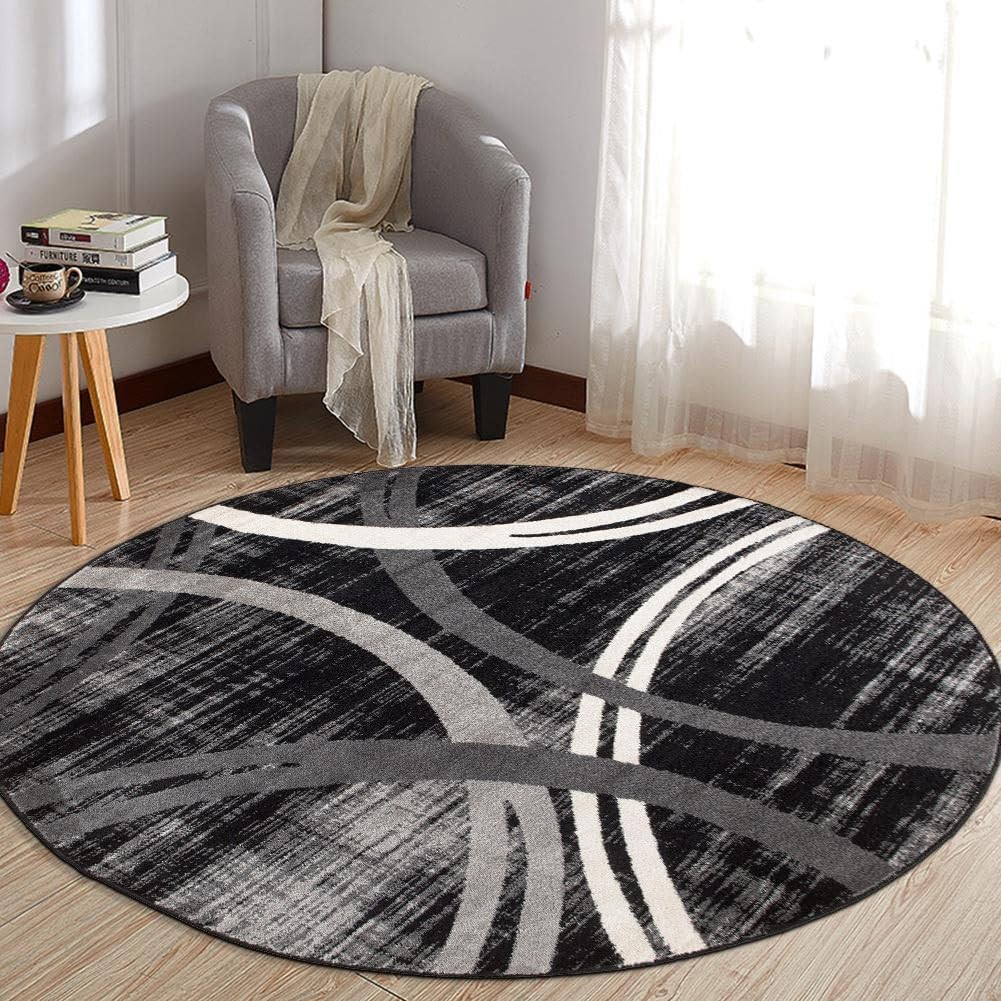 Modern Wavy Circles Design Round Rug Non-Shedding Carpet for Living Room Dining