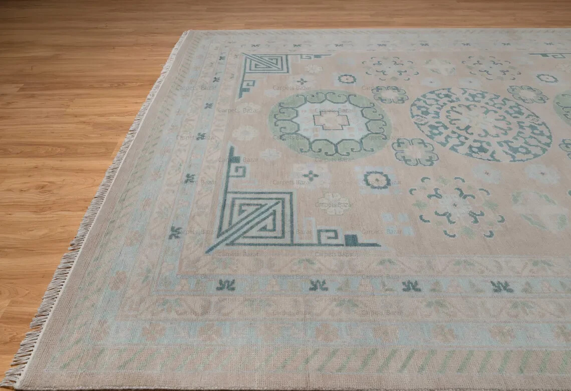 Pastel Oushak Hand-Knotted Wool Oushak Rug – Medallion Snowflake Collection