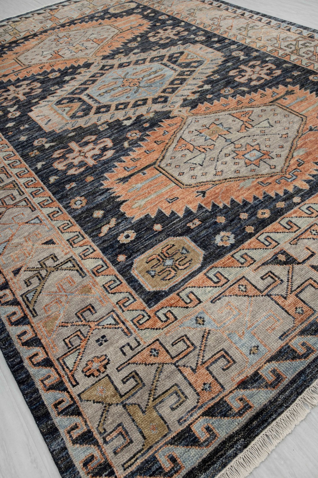 10×14 Charcoal Beige Border Decorative Kismet Oushak Inspired Handmade Wool Rug