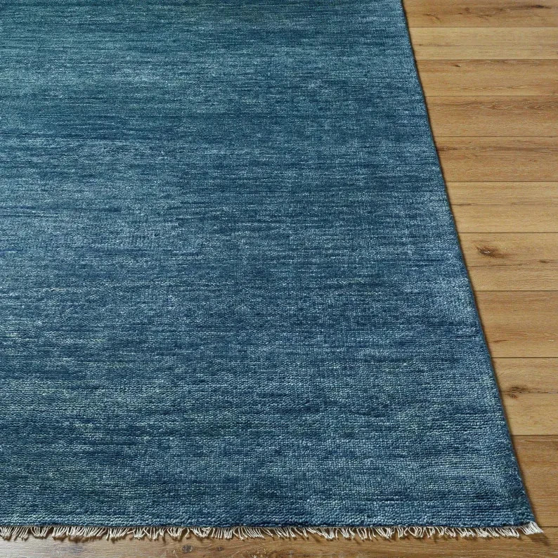 Navy Blue Hand Knotted Oushak Wool Area Rug, Solid Modern Minimalist Design