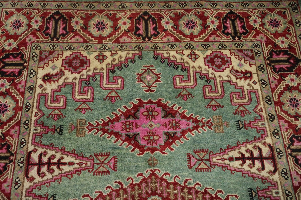 Elegant Turquoise and Coral 6×9 Traditional Hand-Knotted Wool Area Rug