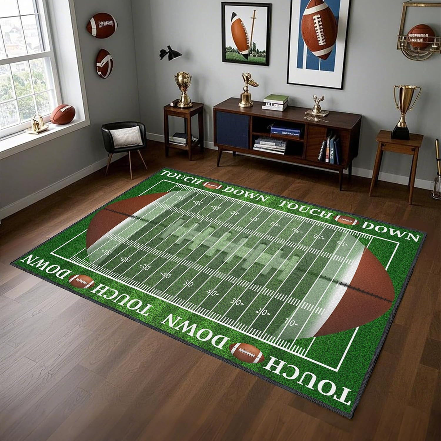 Football Rug for Bedroom,5’X7′ Non-Slip Football Field Rugs,Sports Rug for Room