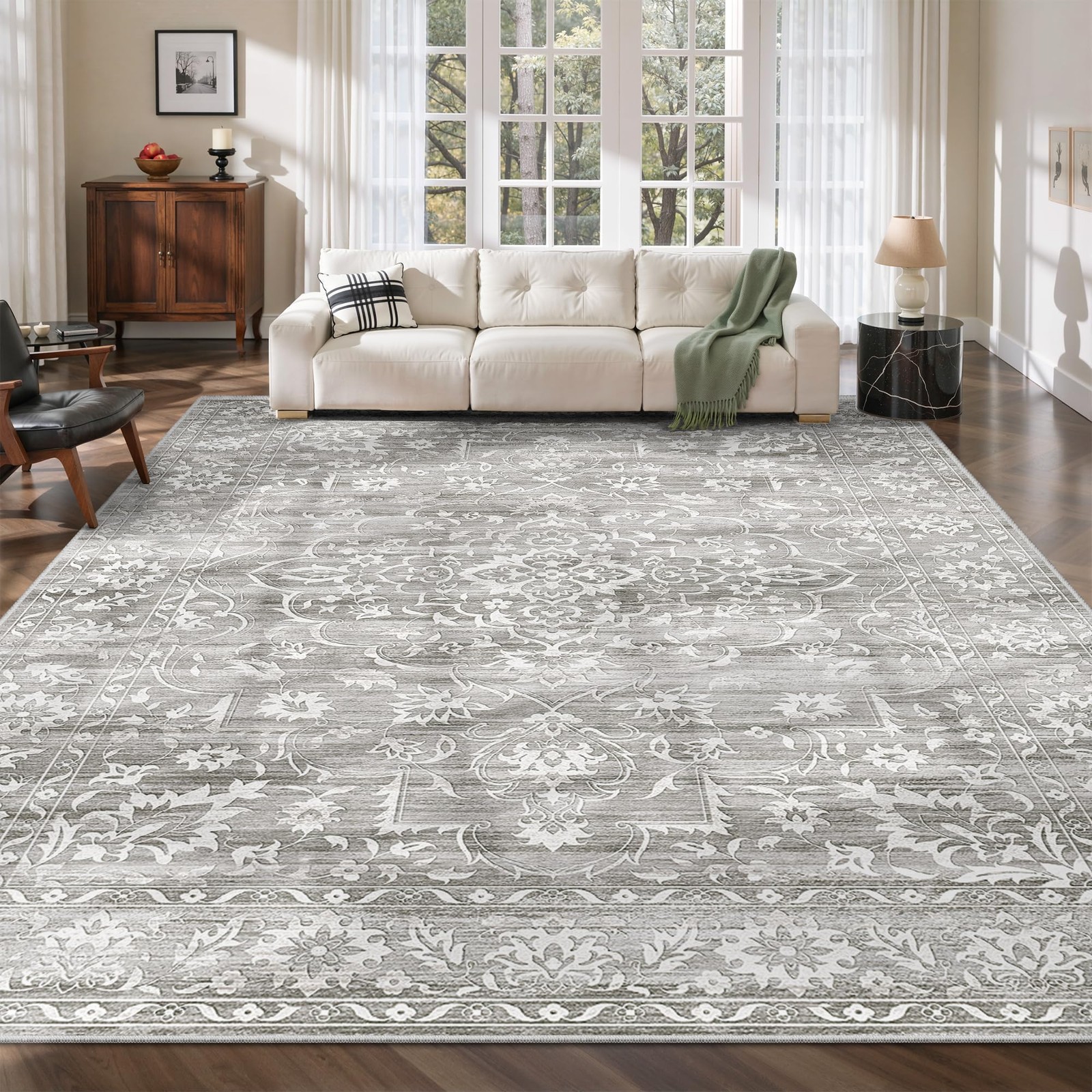 9×12 Area Rugs for Living Room, Washable Neutral Soft Rug Grey