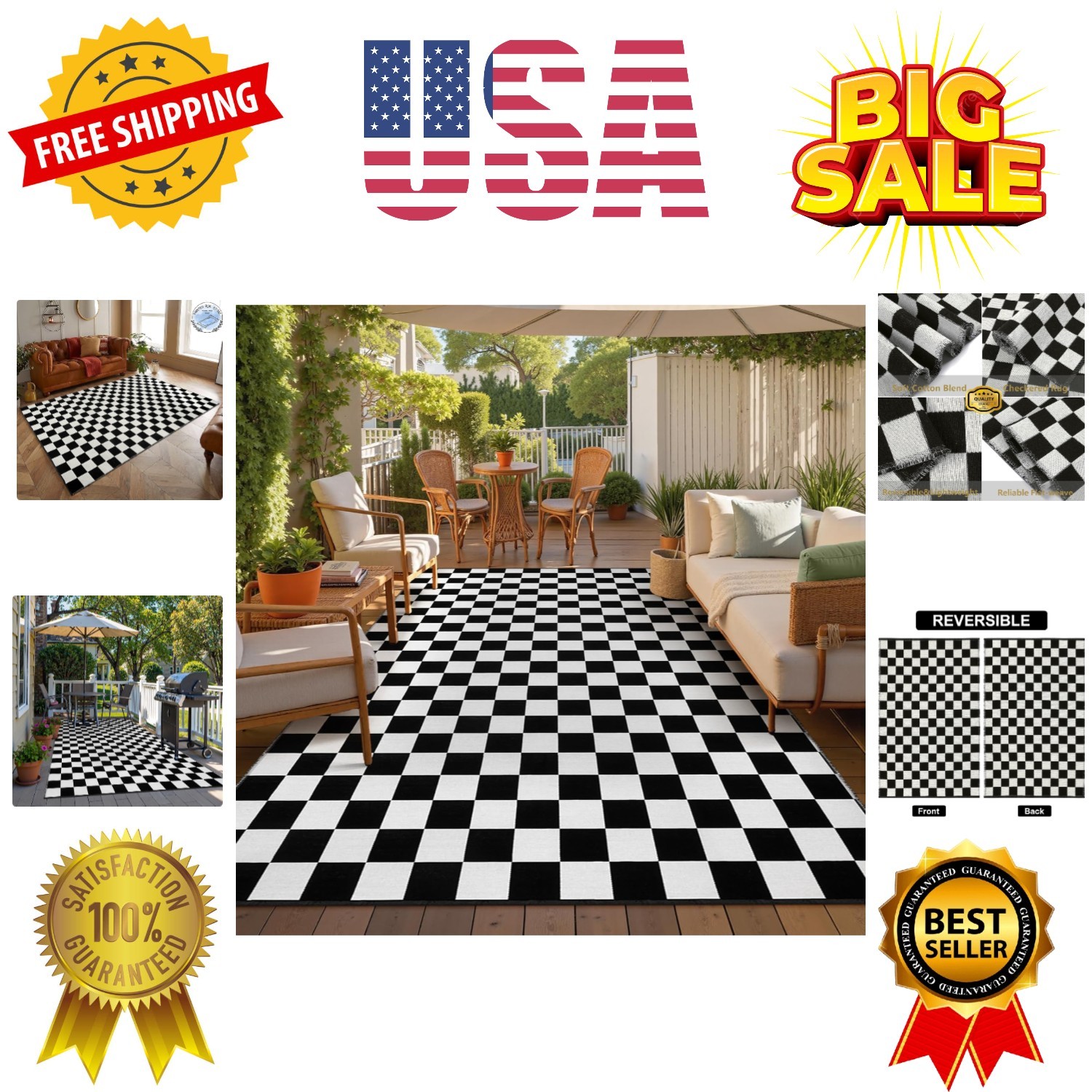Checkered Rug, 5×8 Ft Black and White Rug, Retro Moroccan Checkerboard Rugs, …