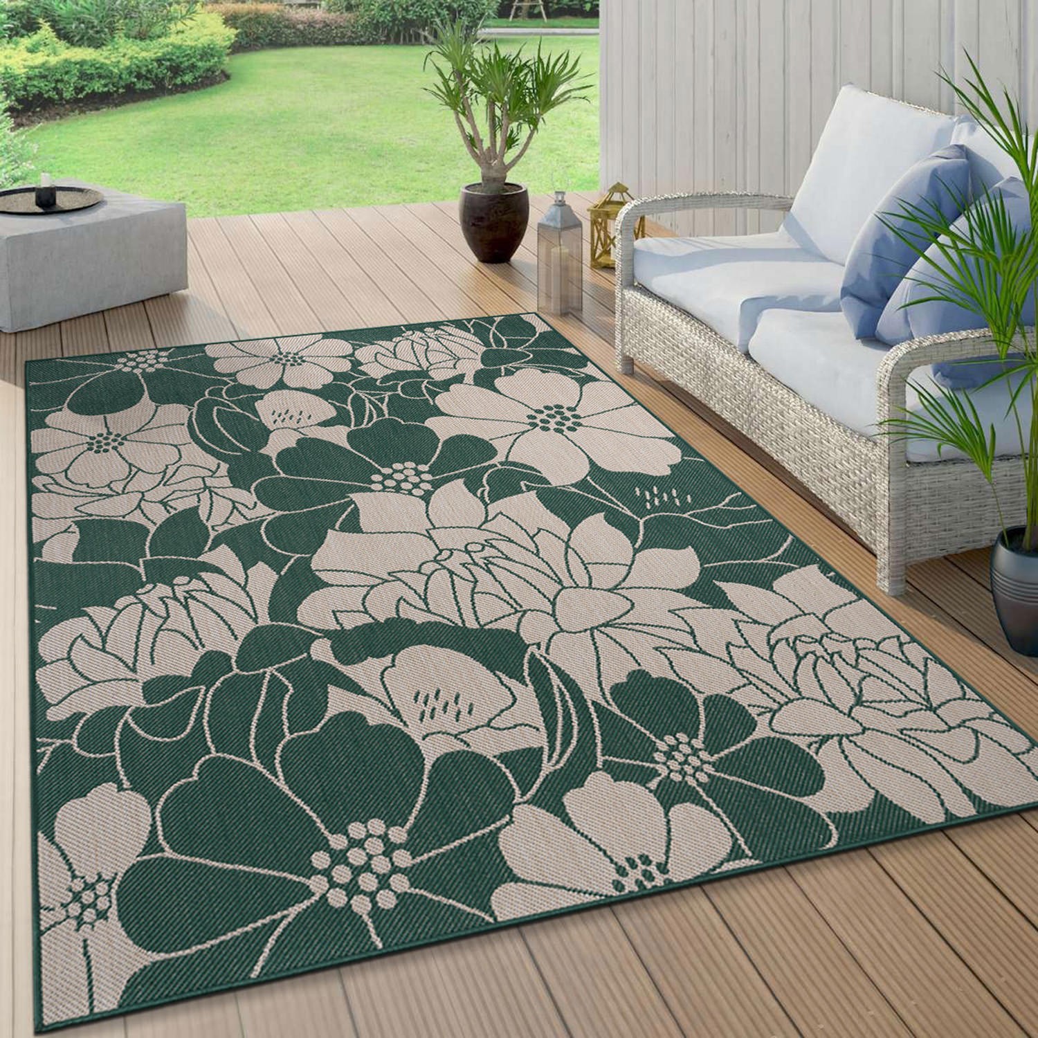 Rugshop Outdoor Rug Modern Floral Flowers Textured Indoor Outdoor Rugs Green 5×7
