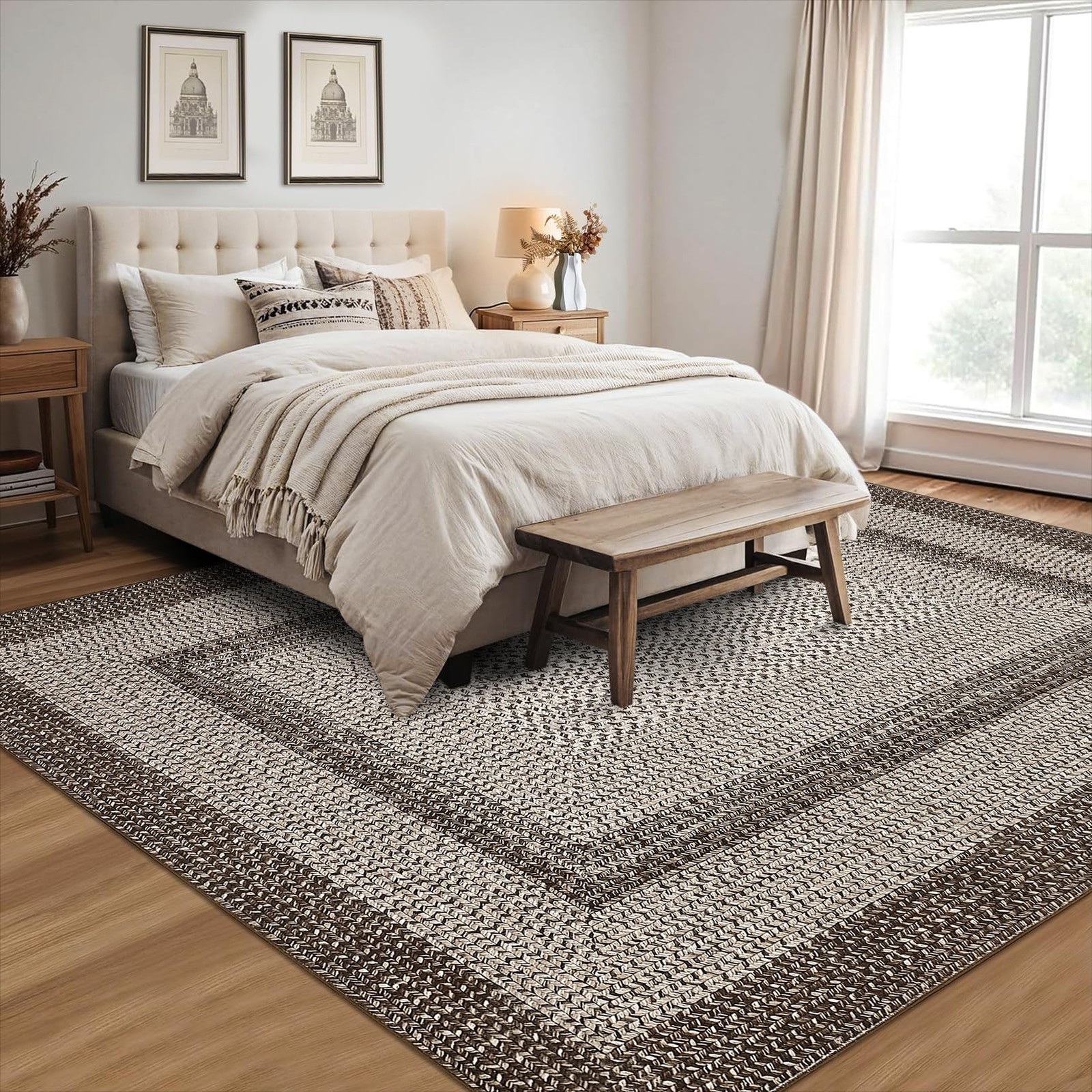 RUGSREAL Large Bedroom Rug 6×9 Machine Washable Rug Braided Print Boho Throw