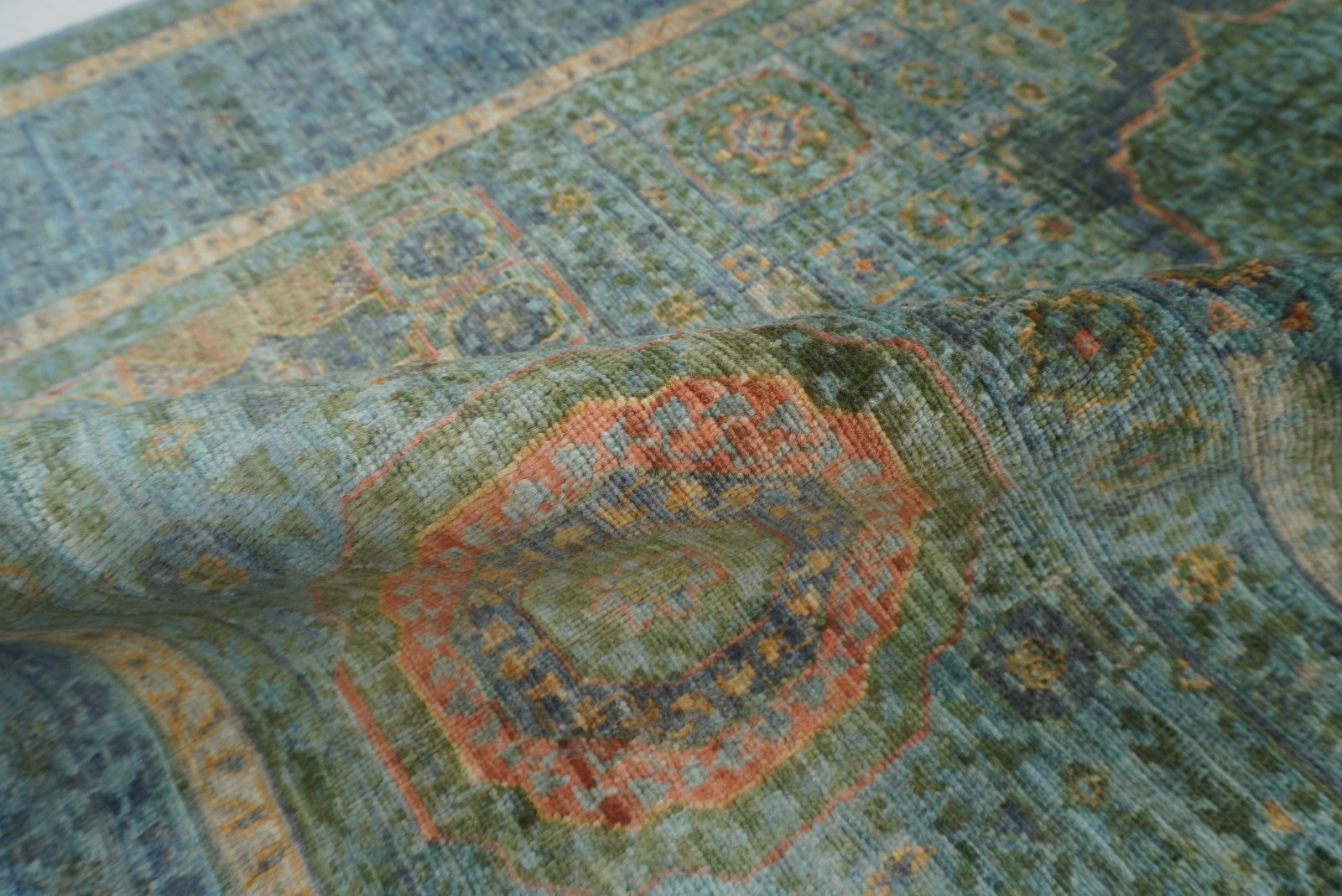 4×6 ft Blue Mamluk Afghan Hand Knotted Wool Medallion Rug