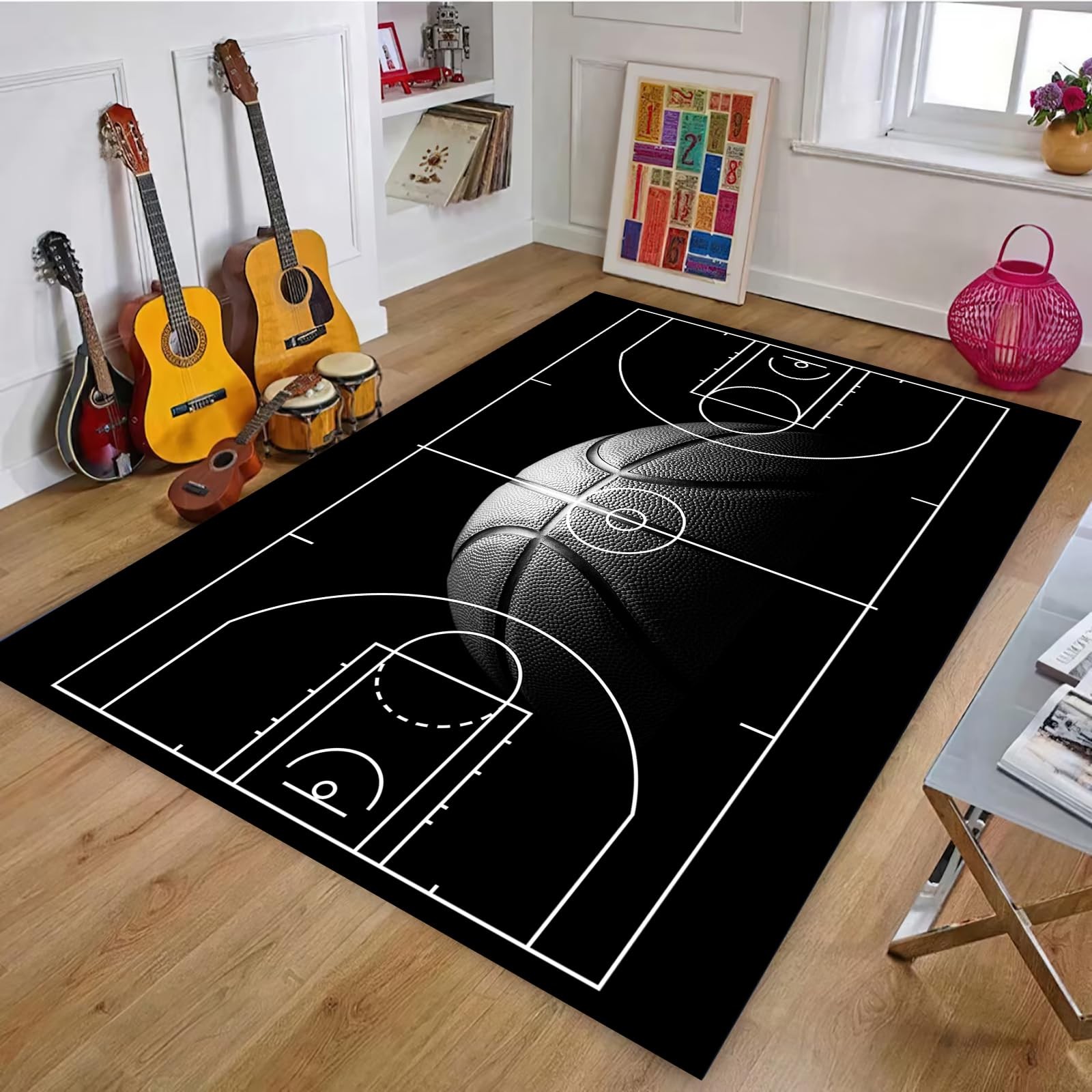 Basketball Rug for Bedroom Size 3’x5′,Non-Slip Basketball Court Rugs for Livi…
