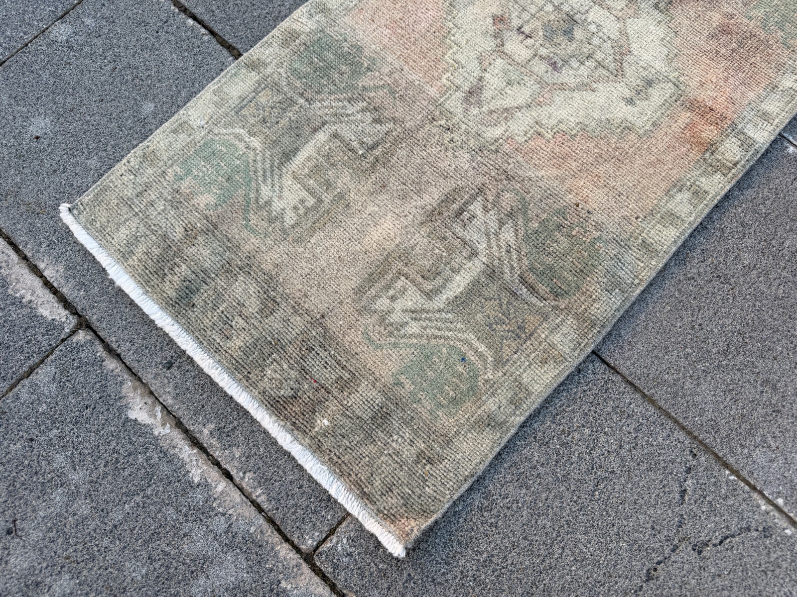 Small Vintage Oushak Rug 1.5×3.2 ft Hand Knotted Turkish Wool Pastel Accent Rug
