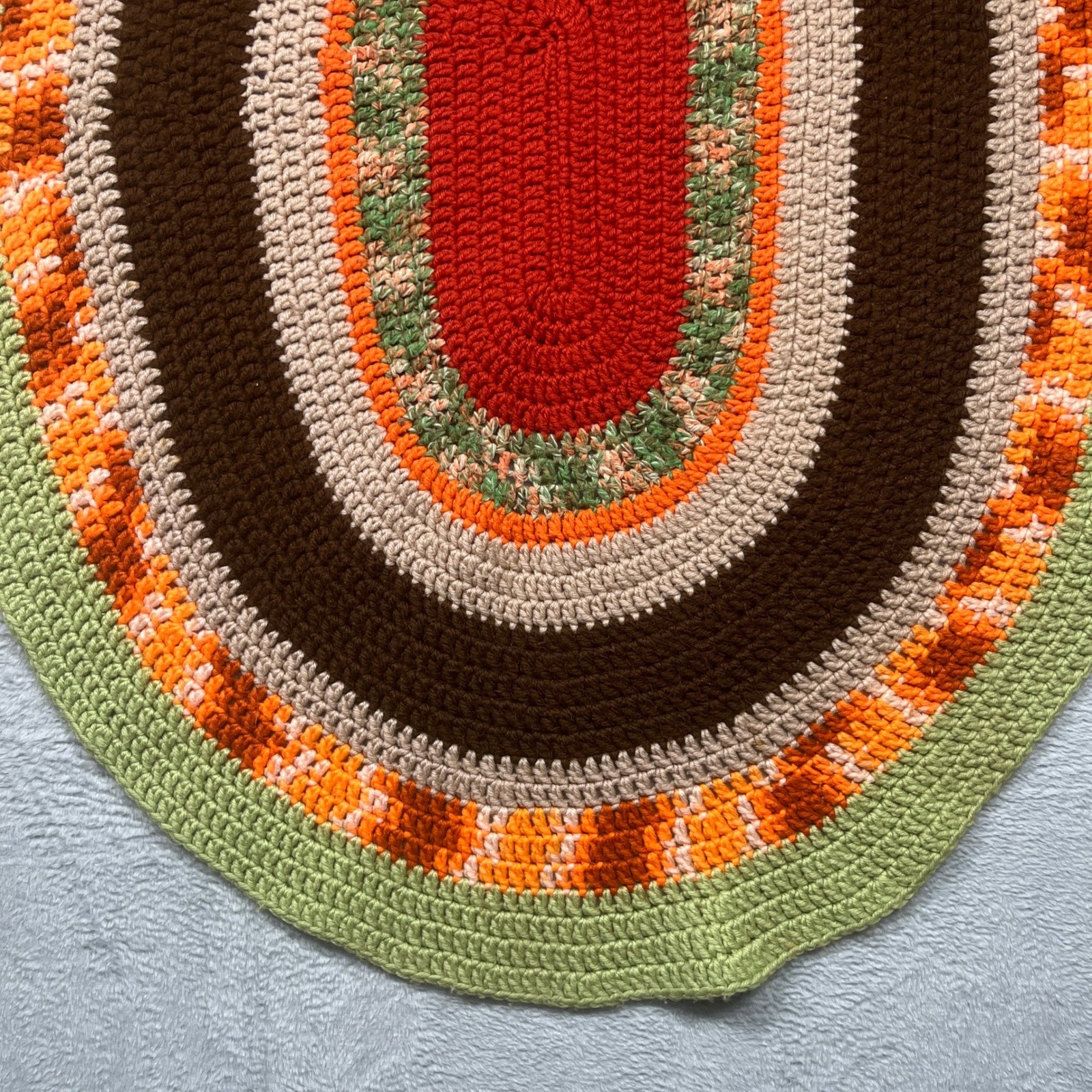 Handmade Crochet Area Rug Multi Color Retro 70s Boho Oval Accent Rug Small