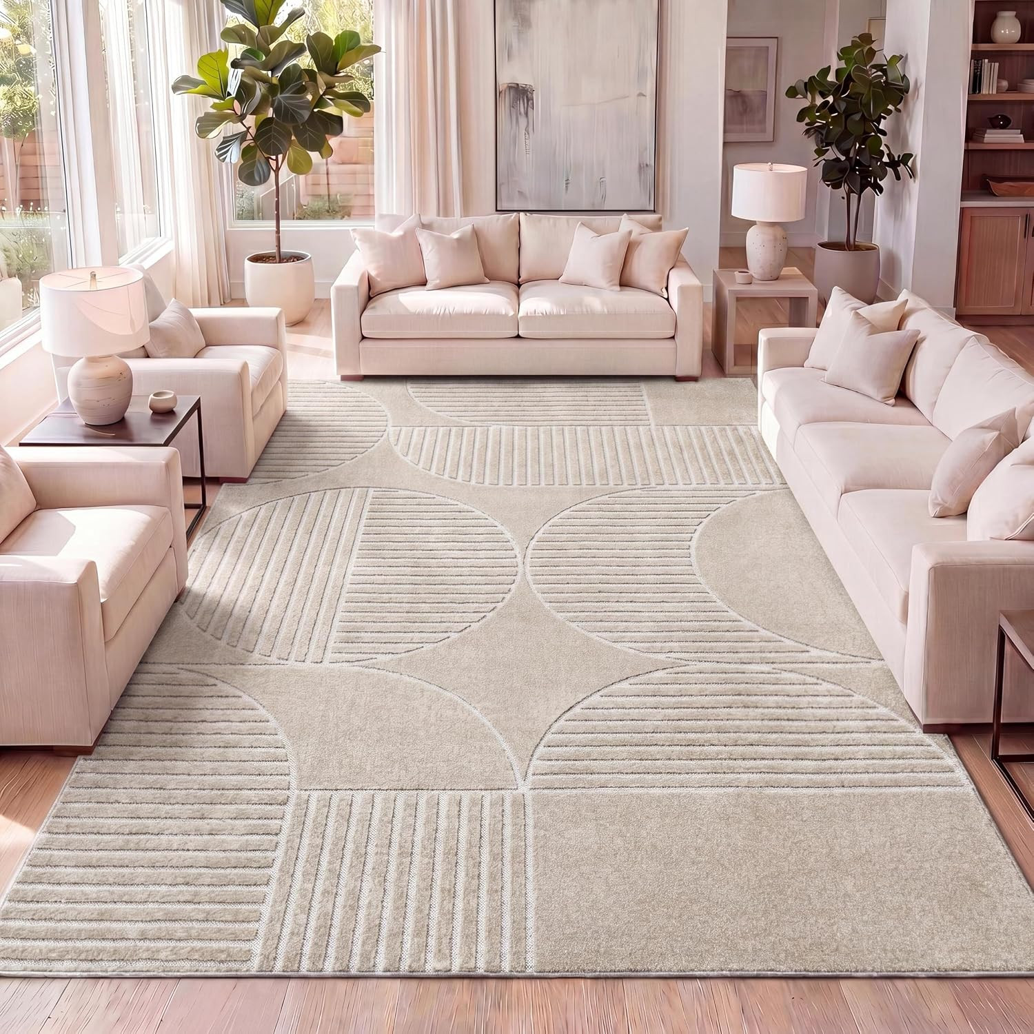 Nordby High-Low Arch Striped Indoor/Outdoor Area Rug, 8X10, Beige/Cream, for Pat
