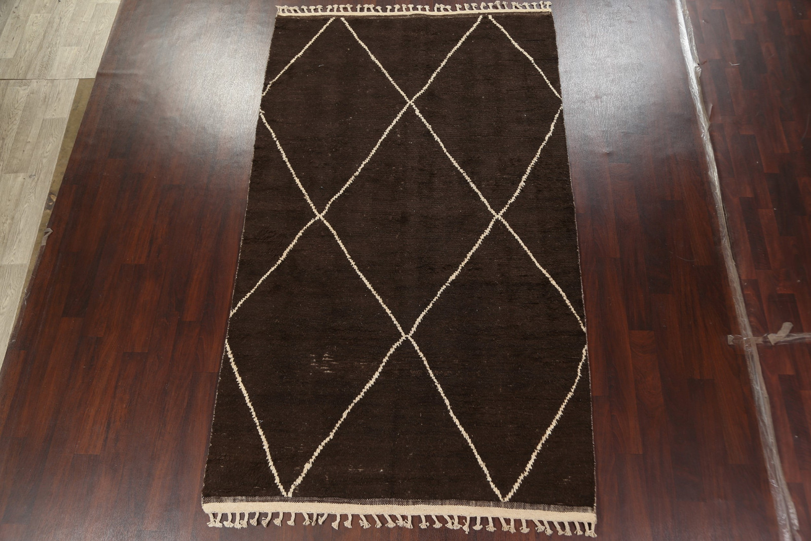 Trellis Moroccan Area Rug 5×10 Ft Handmade Brown Wool Rug Oriental Carpet