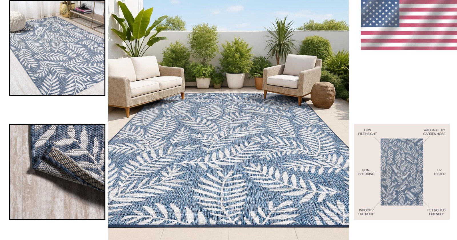 Stylish Palm Frond Indoor/Outdoor Rug 3’1″x5′ – Durable, Stain Resistant, Floral