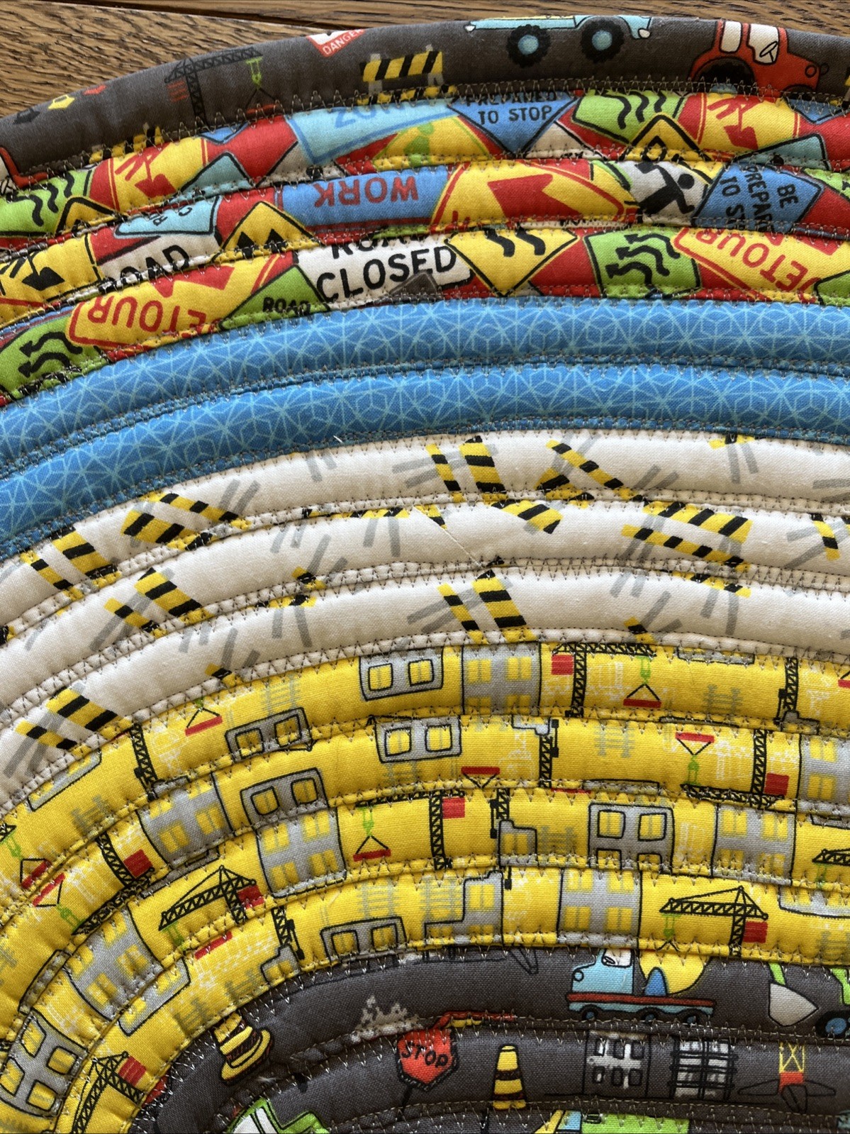 Jelly Roll Rug Handmade Sewn Washable Reversible Rug Truck Kids Construction