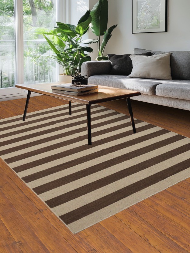 Sophisticated Brown/ Ivory Striped Area Rug Hand-knotted Wool for Any Space 6×8