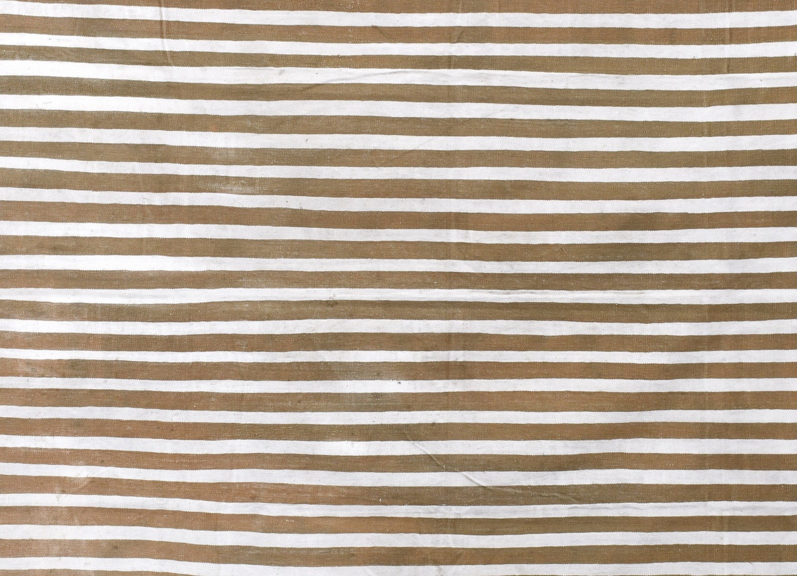 Handwoven Cotton Rug 7’6″ x 5’11” Beige Ivory Striped Flatweave Dhurrie