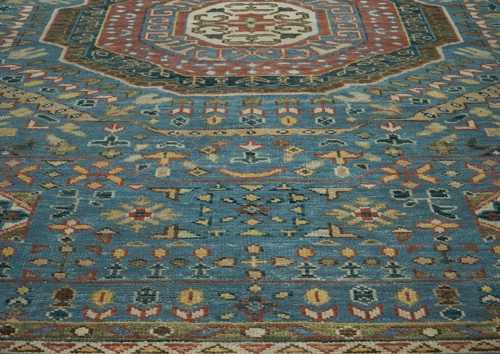 11’10”x15’1” Hand Knotted Wool Blue Oushak Traditional Rug