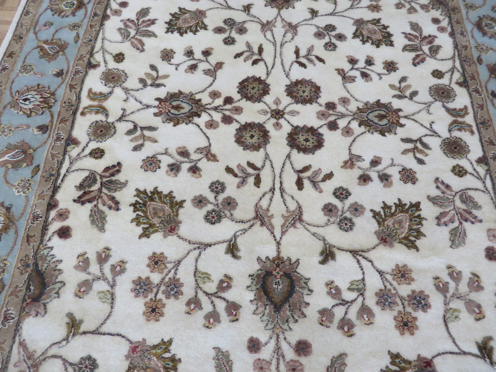 6 x 9’3 Hand Knotted Ivory Sky Blue Persian Tabriz With Silk Oriental Rug G5226