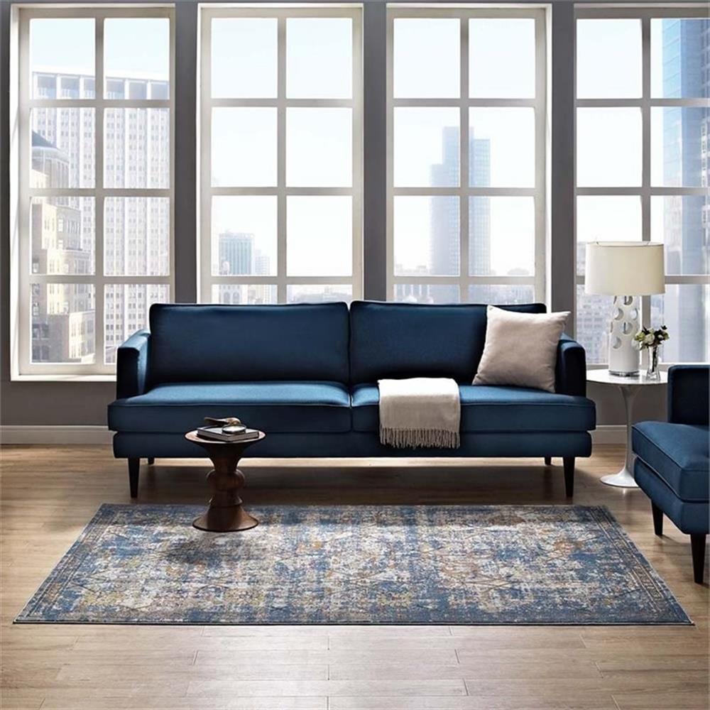 Modway Minu 8′ x 10′ Floral Lattice Area Rug in Blue and Gray