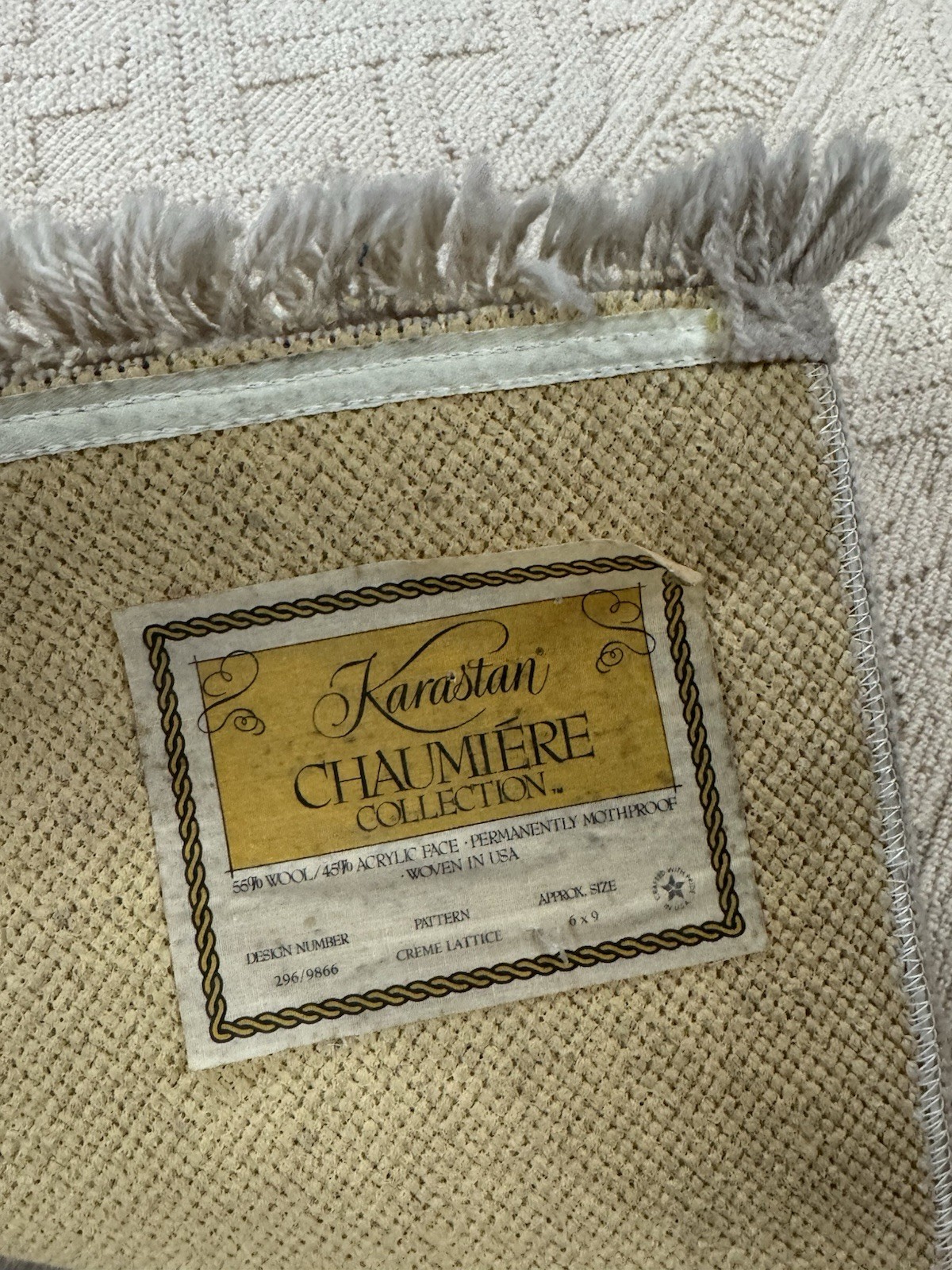 Karastan Chaumiere Coll. Creme Lattice 296/9866 6’x9′ Area rug ::NEW::