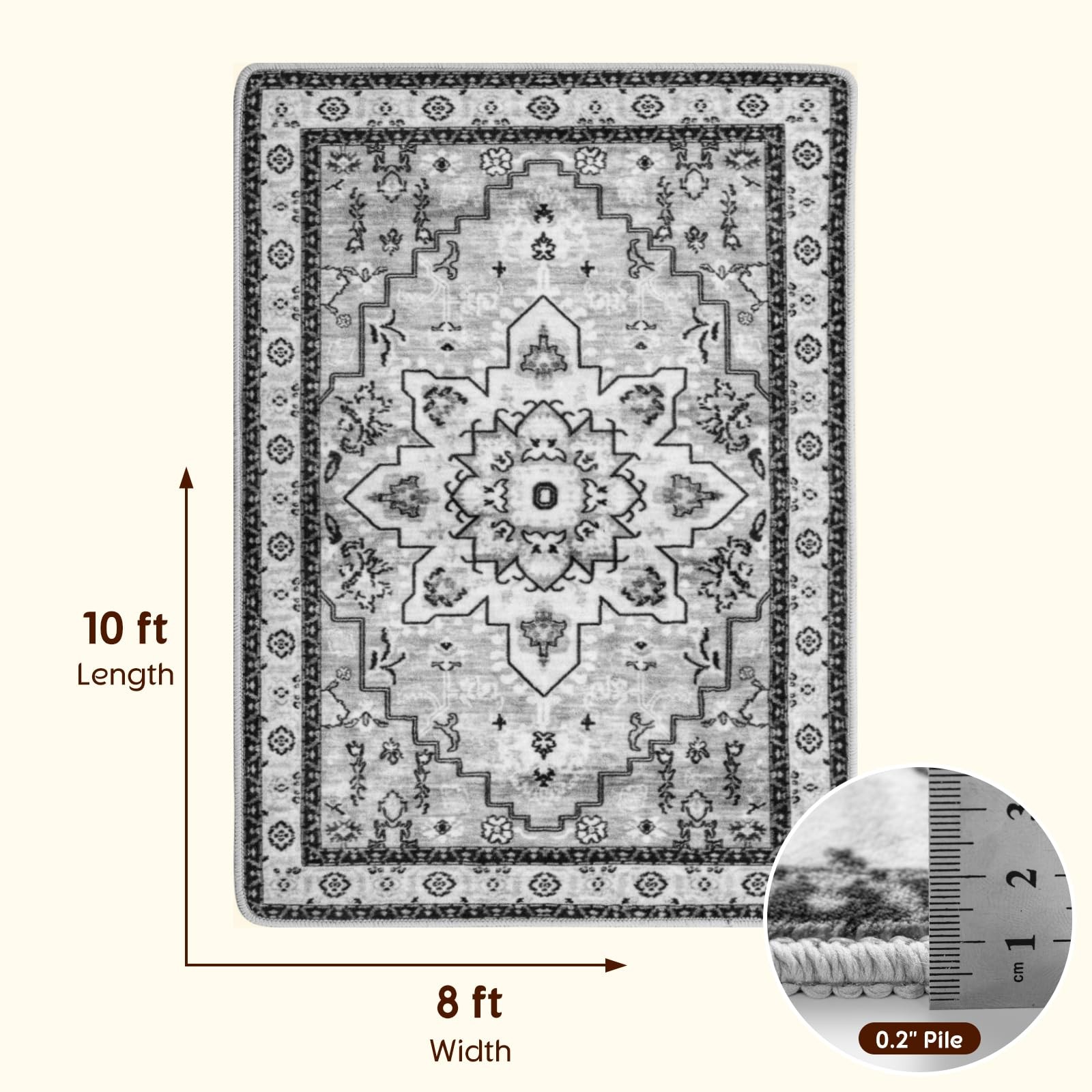 LBRO2M Boho Area Rug 8X10 Washable Rugs for Bedroom Low Piles Indoor Rugs, No…
