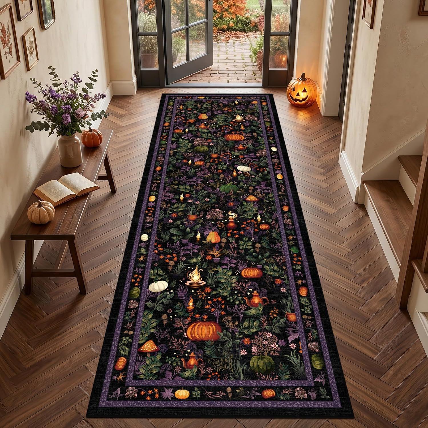 Fantasy Fall Runner Rugs for Hallway 2.6X8Ft Non Slip, Washable Pumpkin Kitchen
