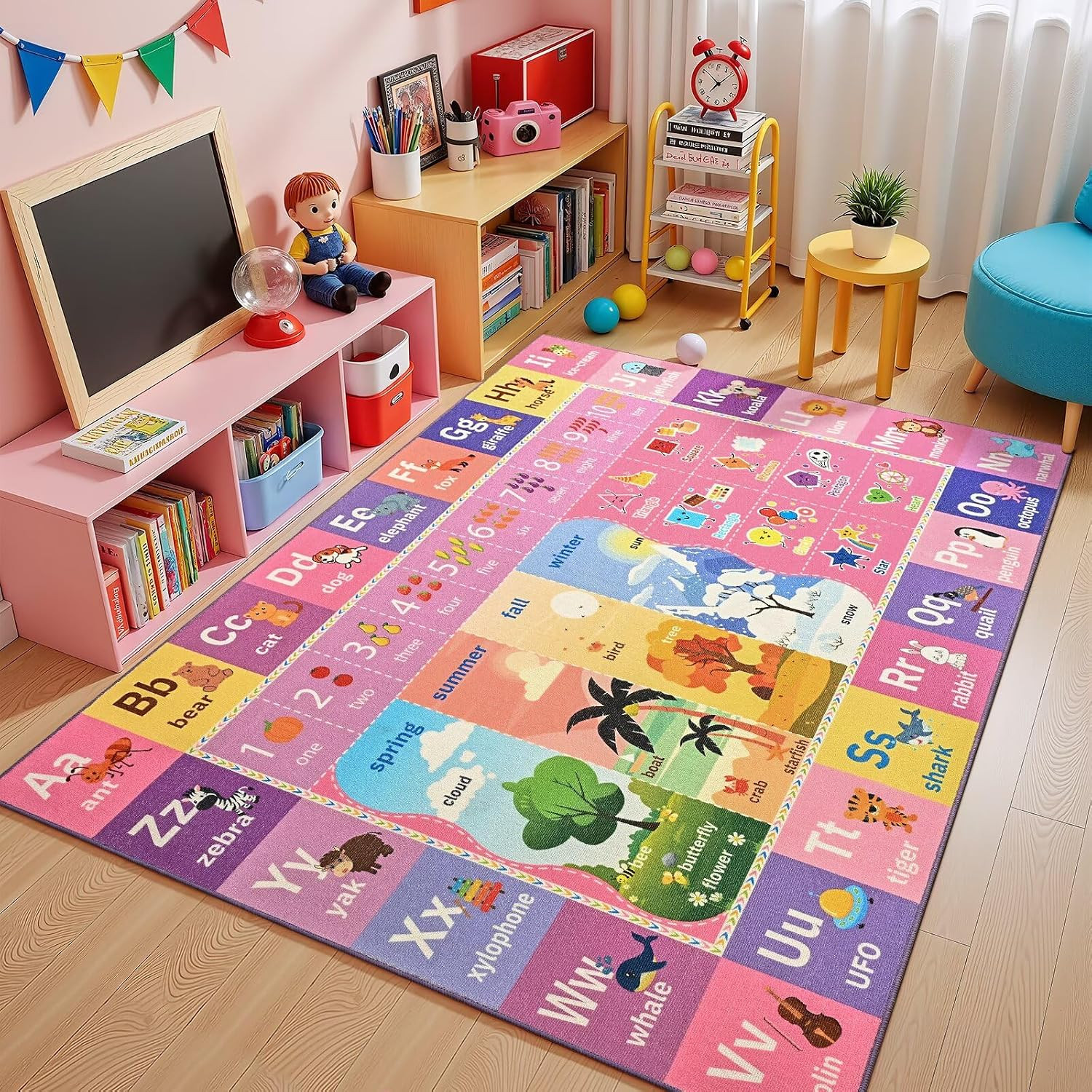 ABC Kids Rug for Playroom, 3X5 Washable Classroom Area Rugs, Educational Play Ma