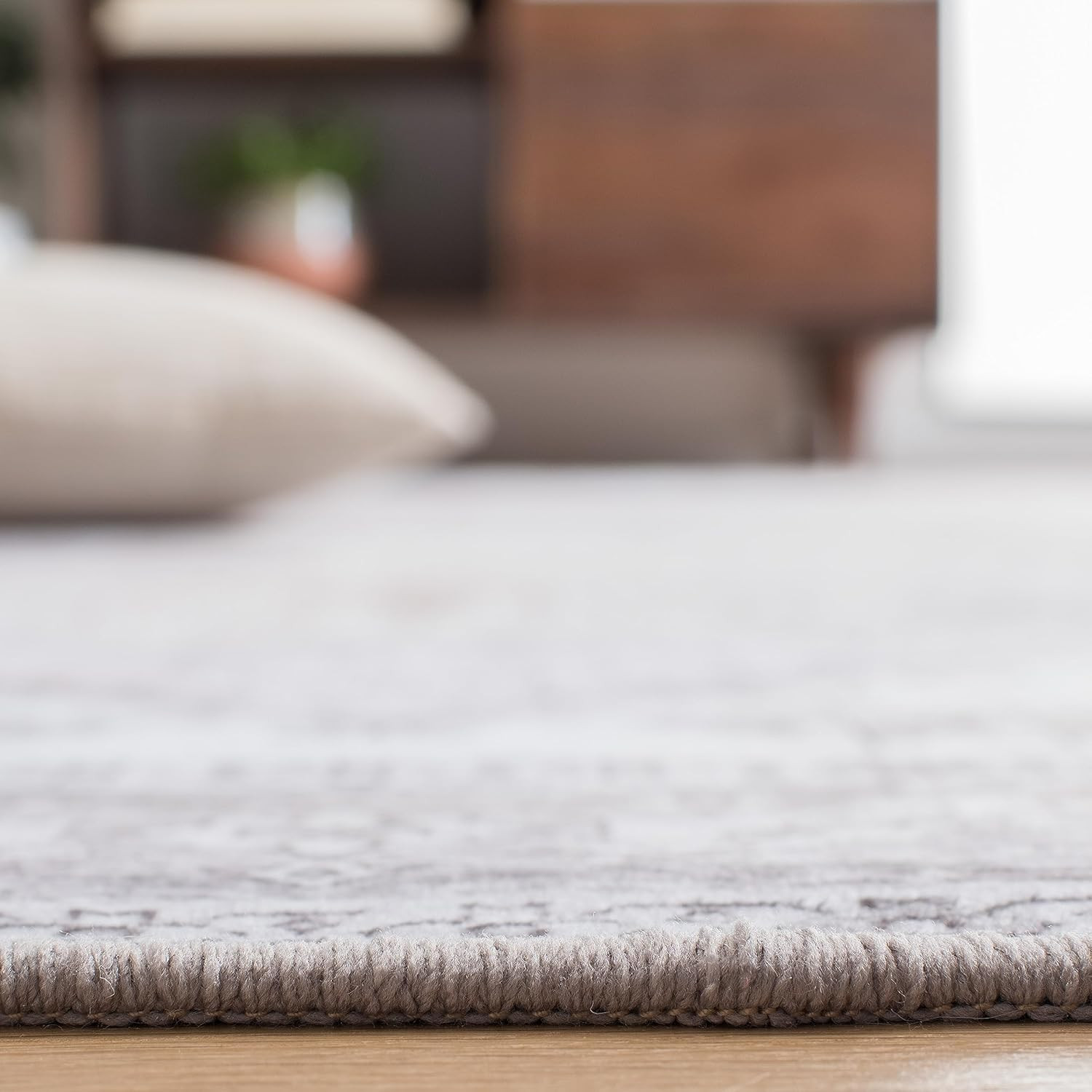 Tucson Washable 6′ Square Rug – Beige & Grey, Slip Resistant, Easy Clean