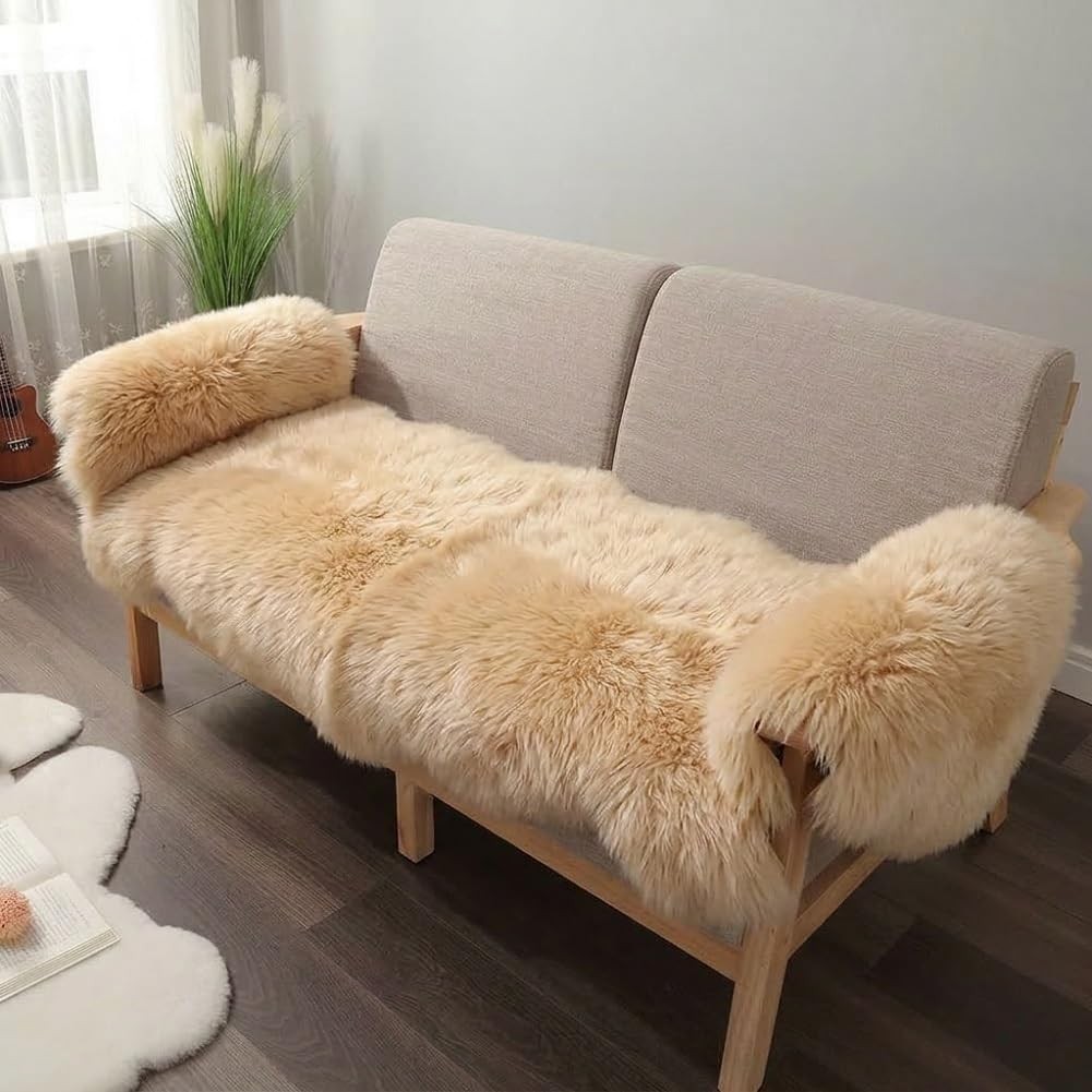 Premium Genuine Fur Sheepskin Rug Real Australia Lambskin Cover Light Brown 2×6′