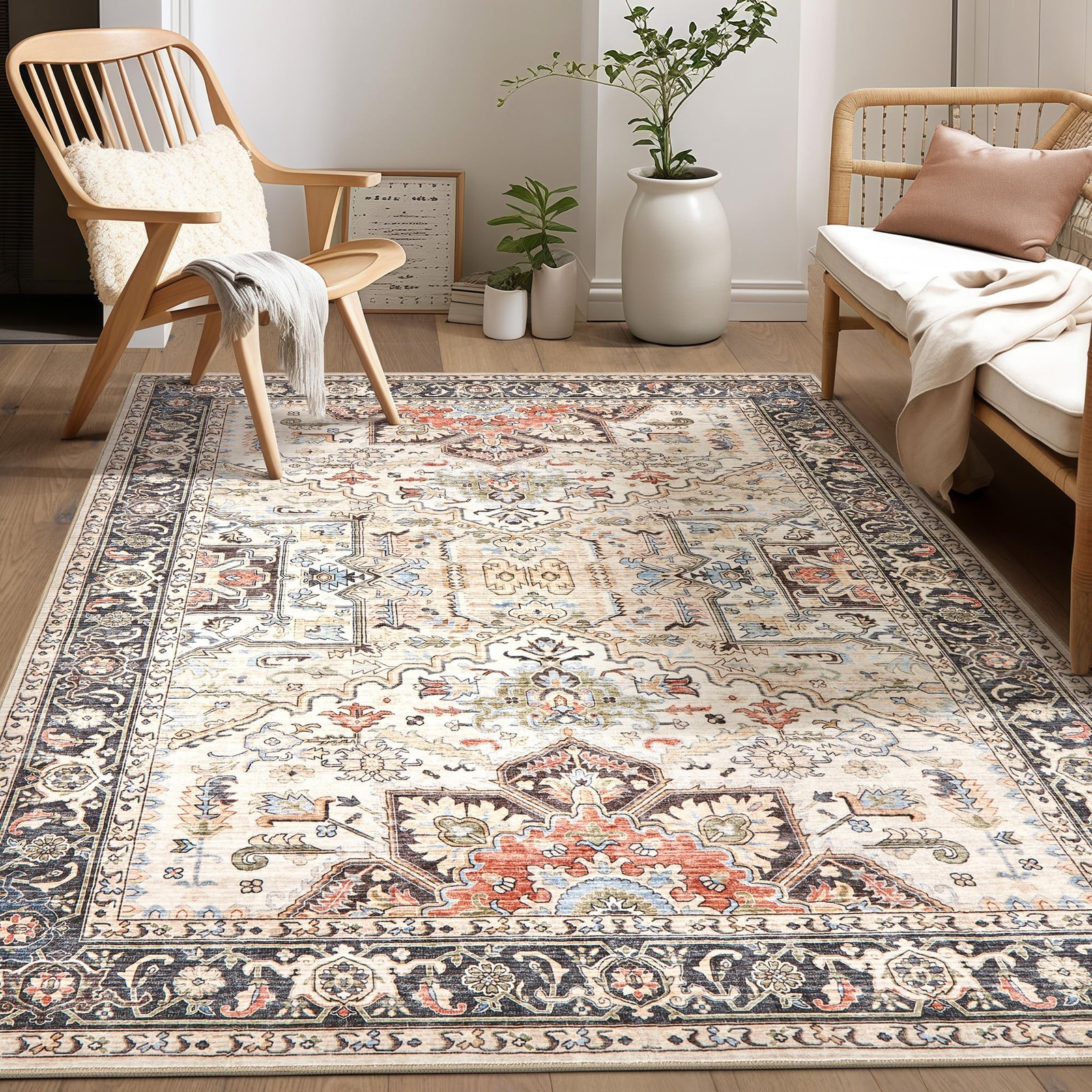 Vintage 6×9 Rugs for Living Room Washable Area Rug Multi Color