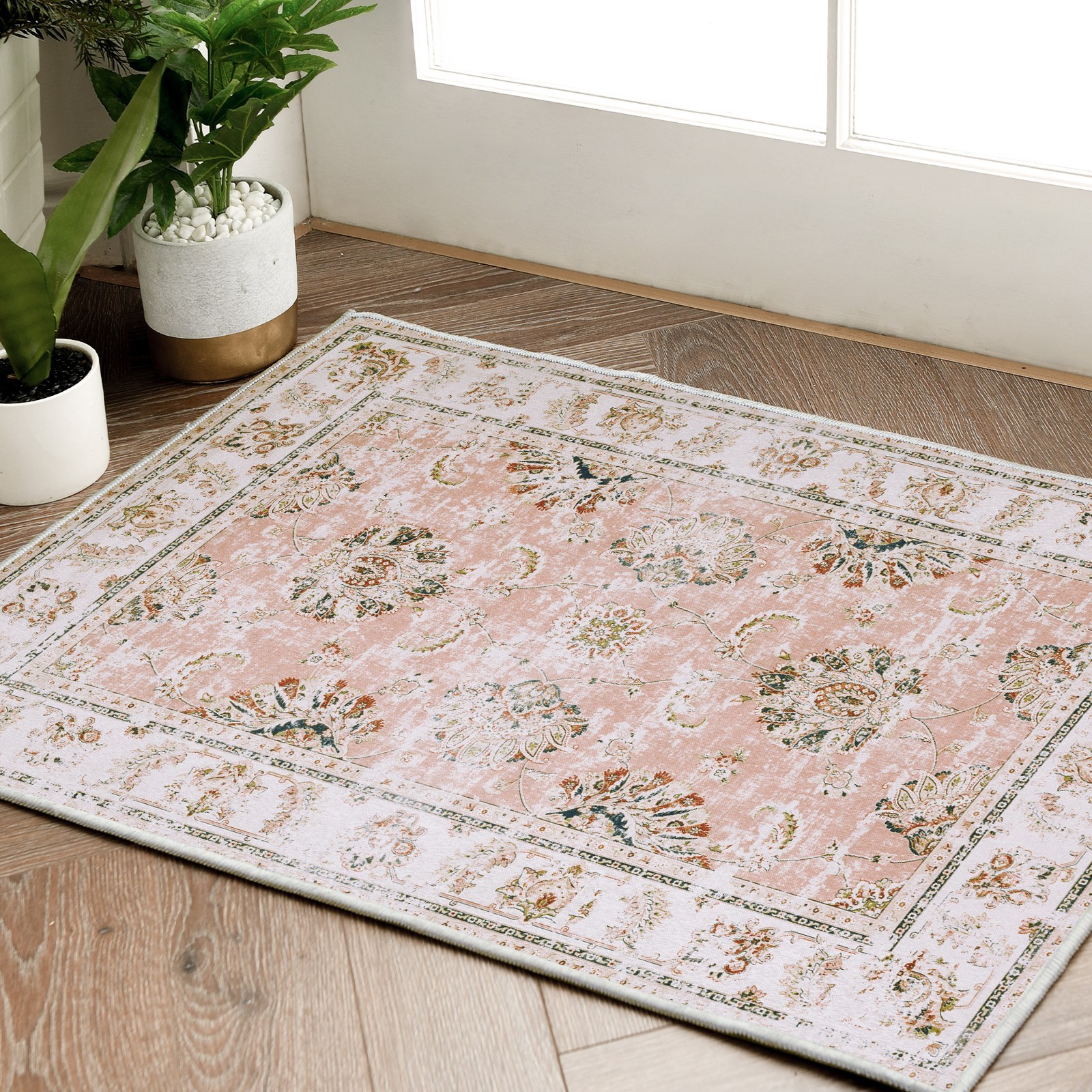 4×6 Vintage Floral Distressed Area Rug Washable Non-Slip Living Room Teal