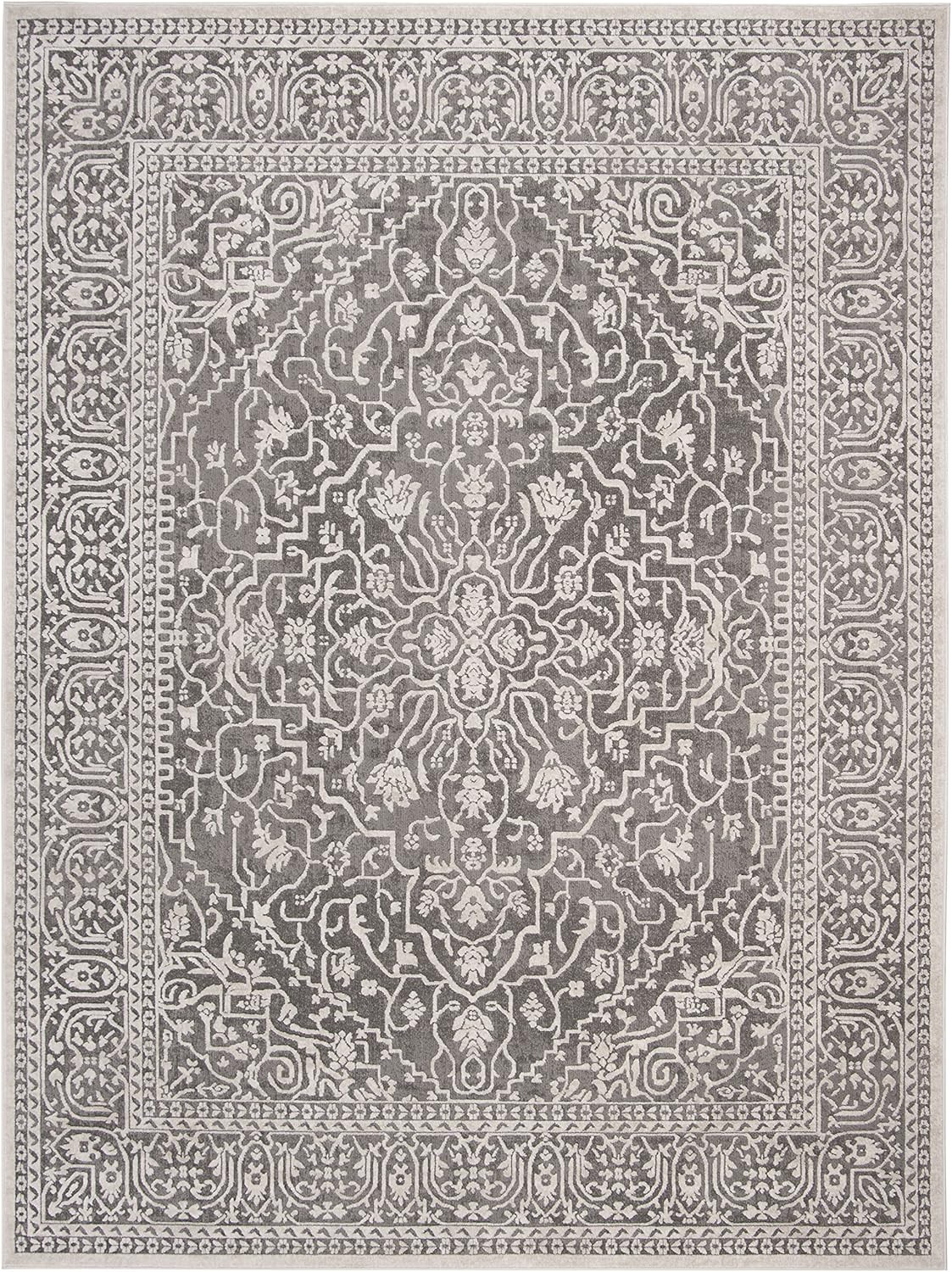 Large Dark Grey & Cream Area Rug 8×10 – Non-Shedding & Easy to Clean