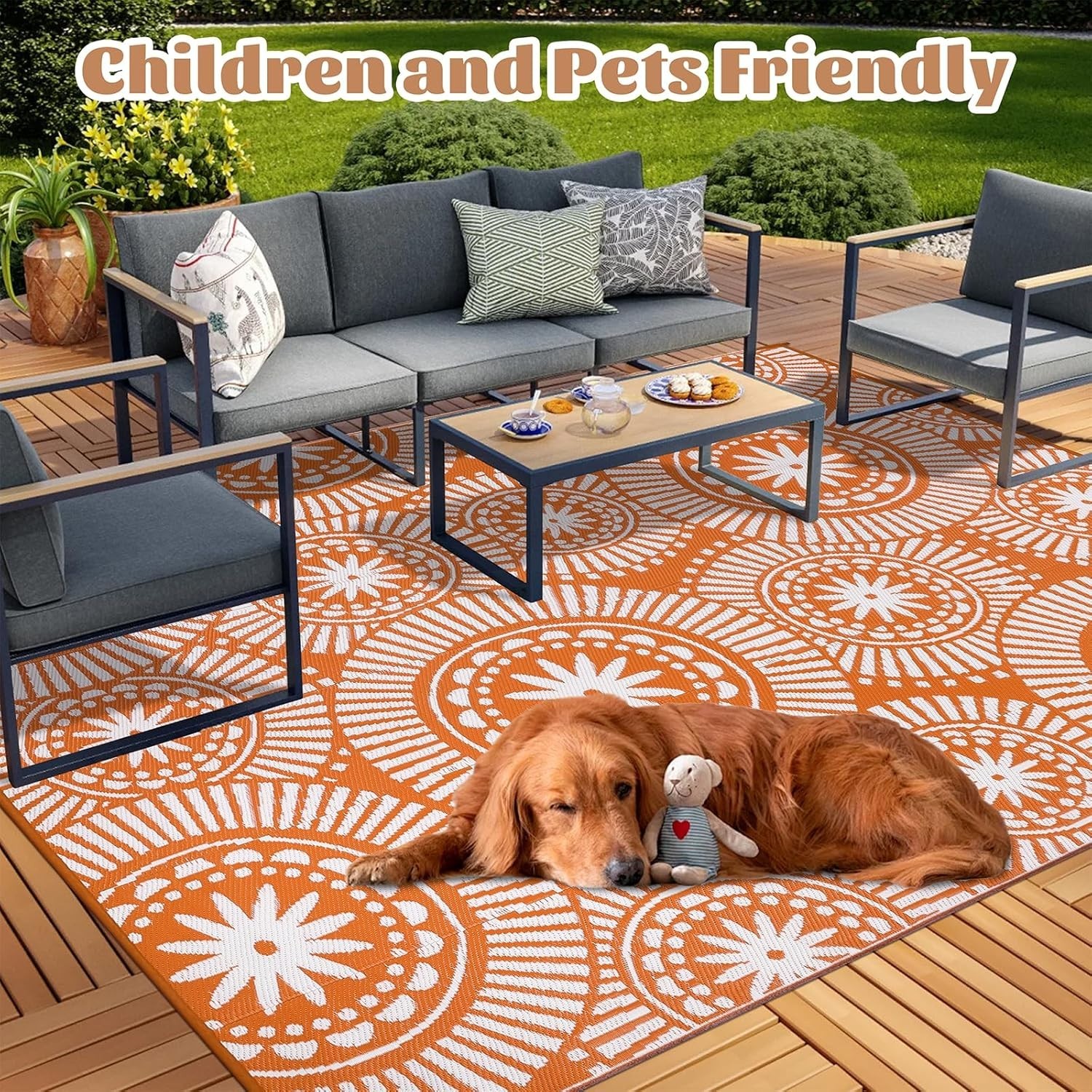 Outdoor Waterproof Plastic Straw Rugs 9×12 Reversible Patio Camping Carpet Mat
