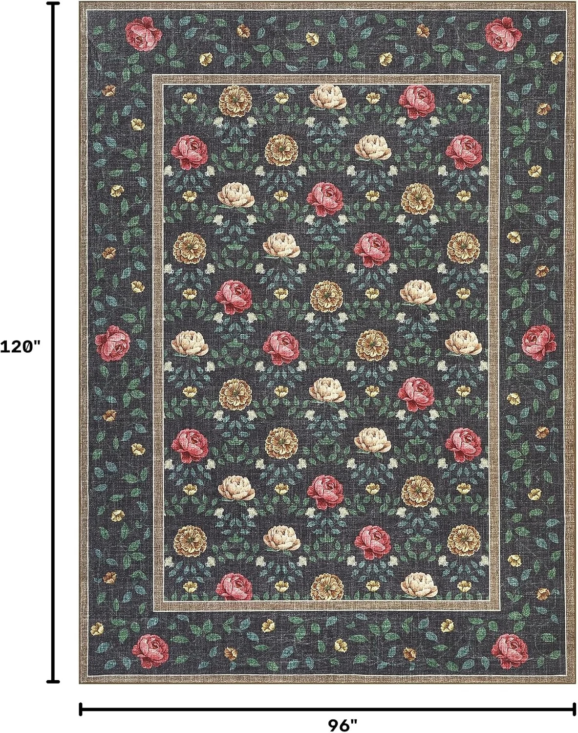8X10 Washable Area Rugs for Living Room, Non-Slip Large Soft Boho Floral Vintage