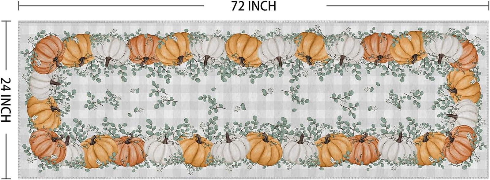 Orange Pumpkins Eucalyptus Leaves Fall Area Rug 2X6 Feet | Autumn Thanksgiving H