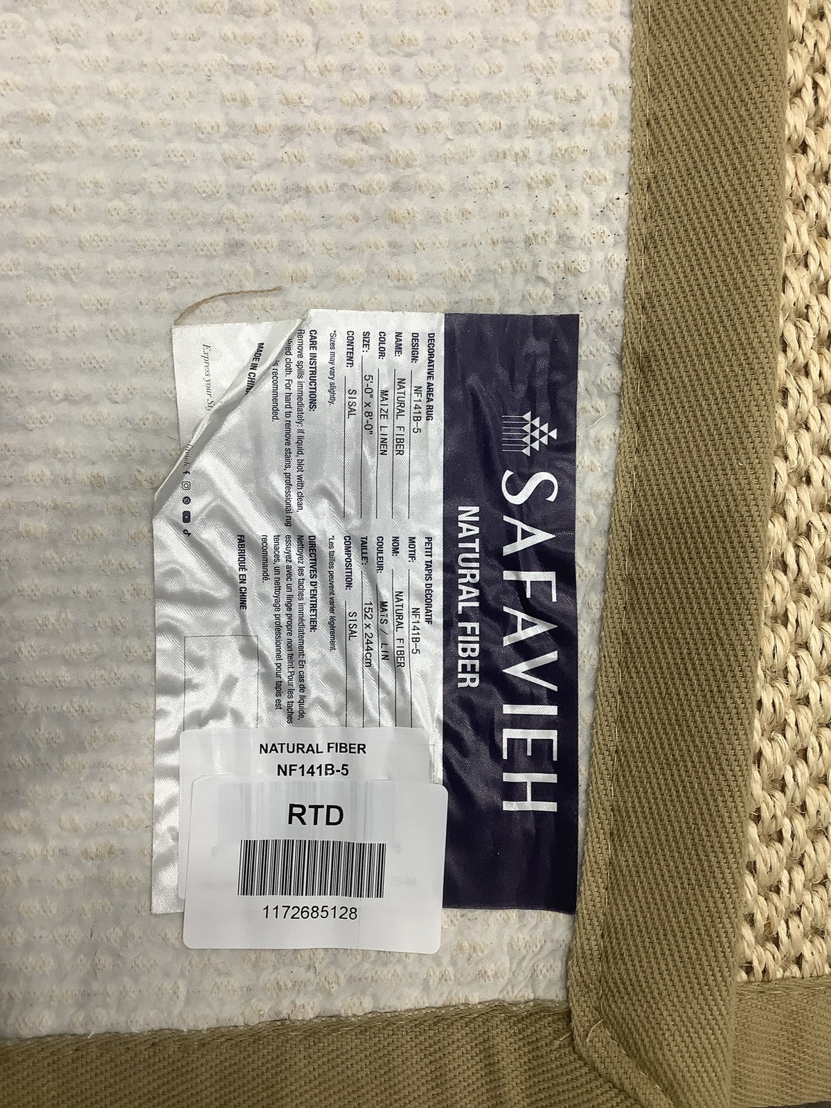 MAIZE / LINEN 5′-0″ x 8′-0″ Back Stain Rug, Reduced Price 1172685128 NF141B-5