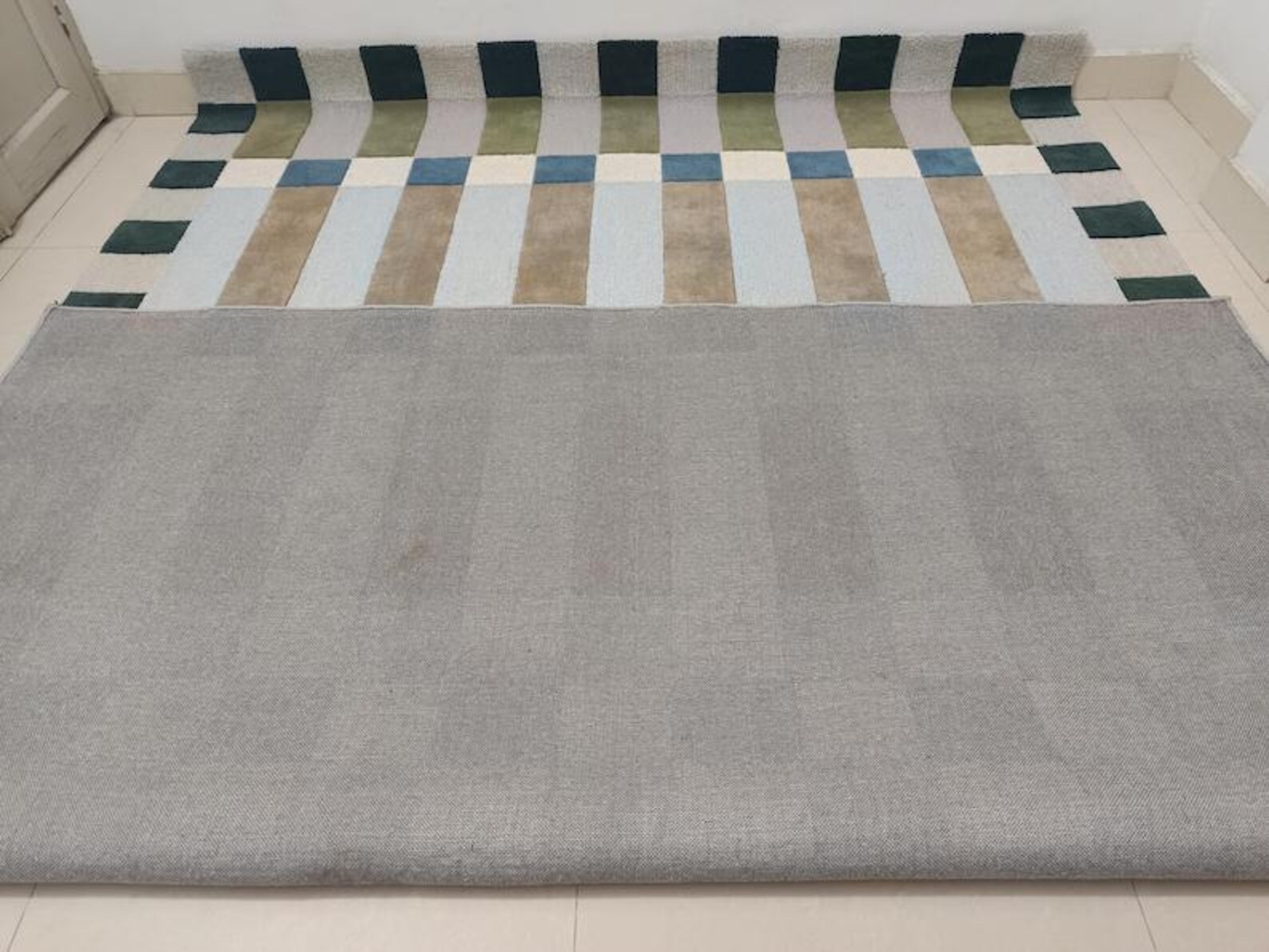 Hand Tufted Striped Checkered Rug | Modern Geometric Carpet Rug