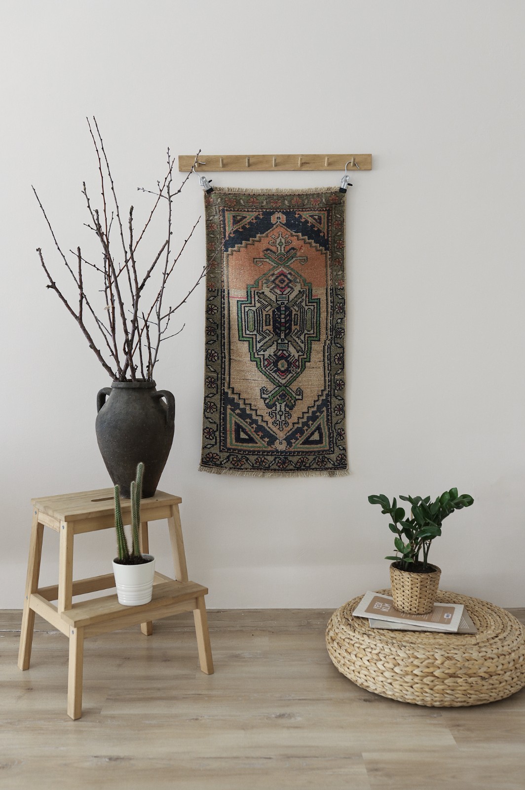 Oushak Mini Rug 2×3 ft, Vintage Wool Area Rug, Handmade Anatolian Rug,Wool Door