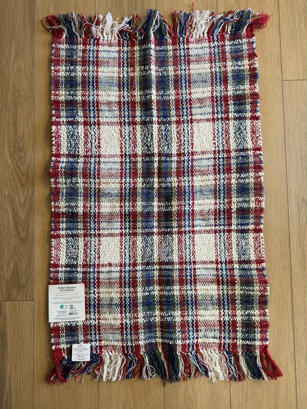 Better Homes & Gardens Accent Rug Plaid 24×36 Fringe Red Blue Multicolored NEW