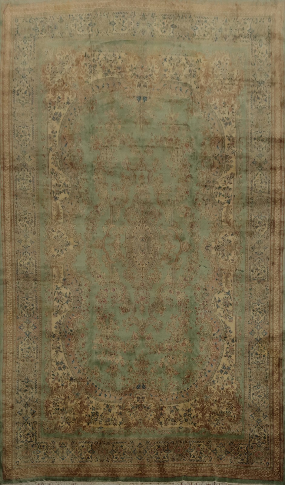 Vegetable Dye Green Palace Size Rug 12×19 Wool Hand-knotted Classic Vintage Rug