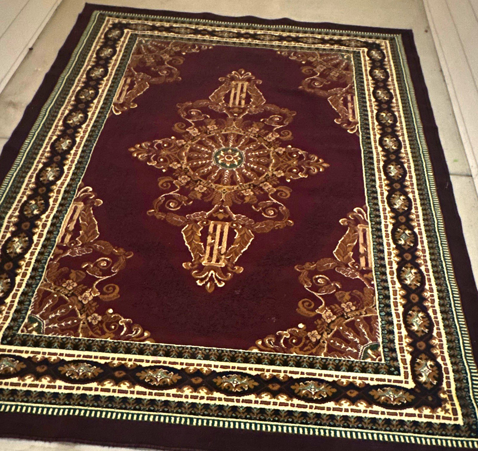 Traditional Burgundy Beige Green Black Medallion Rectangle Area Rug