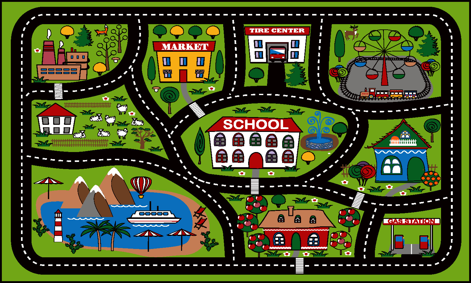 Kid’s Road Rug 3ft x 5ft 100% Nylon non-skid cut pile Made in the USA