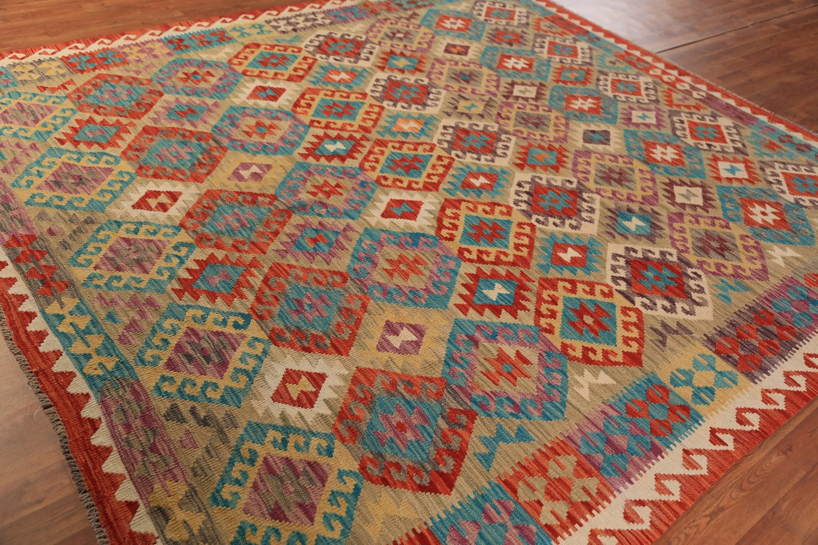 South-western Kilim Oriental Area Rug 8×10 Colorful Hand-woven Room Size Carpet