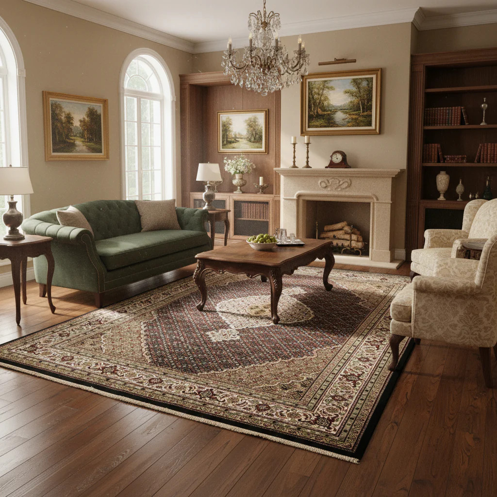 6.8 x 10 Mahii Tabriiz Hand-Knotted Wool Silk Hand-Knotted Rug #F-3078