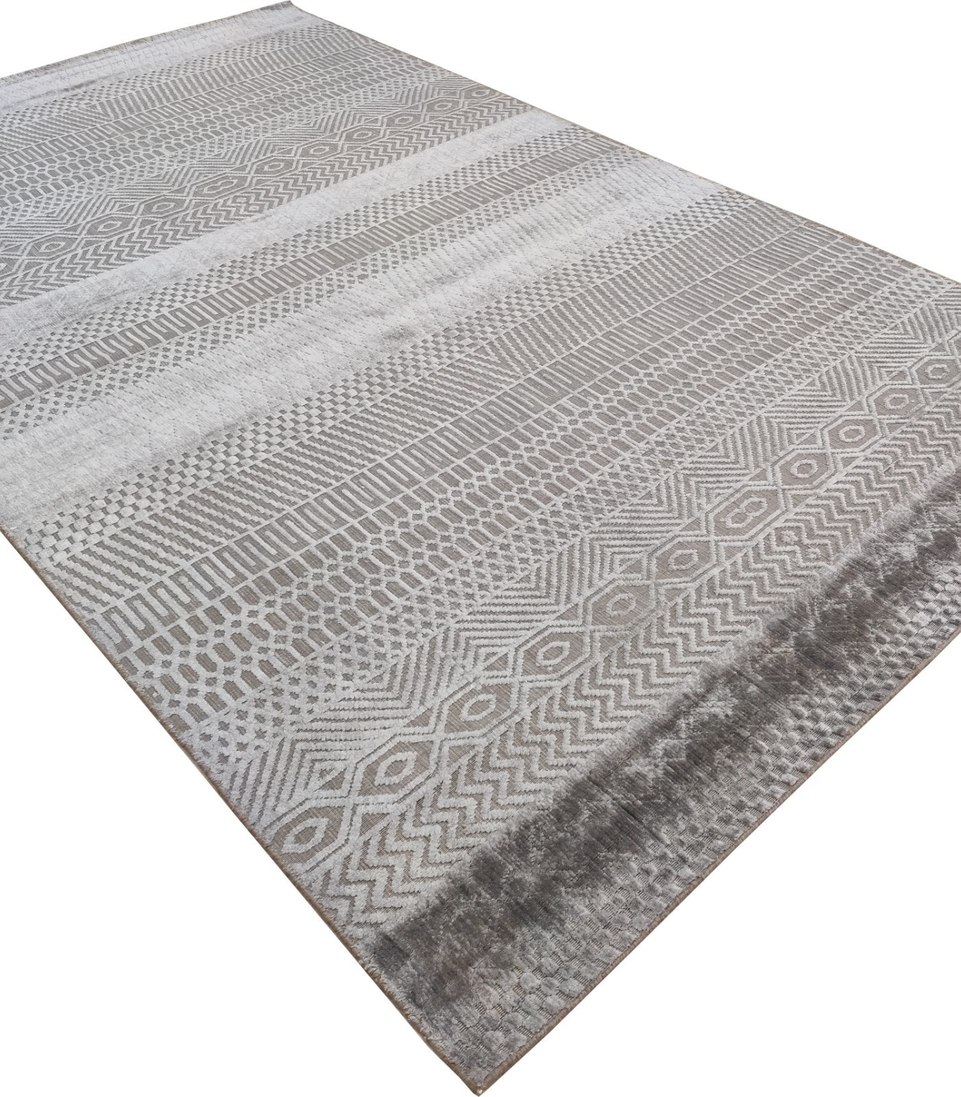 Hand Woven Wool Viscose Area Rug for Living Room 5 x 8 ft Geometric Grey Modern