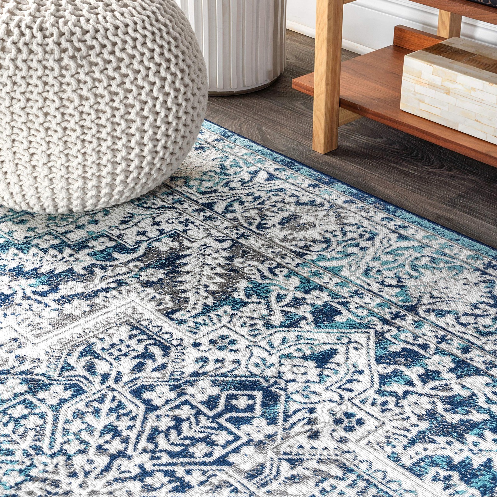 Navy and Light Grey 4×6 Soft Durable Rectangle Area Rug for Families and Pets