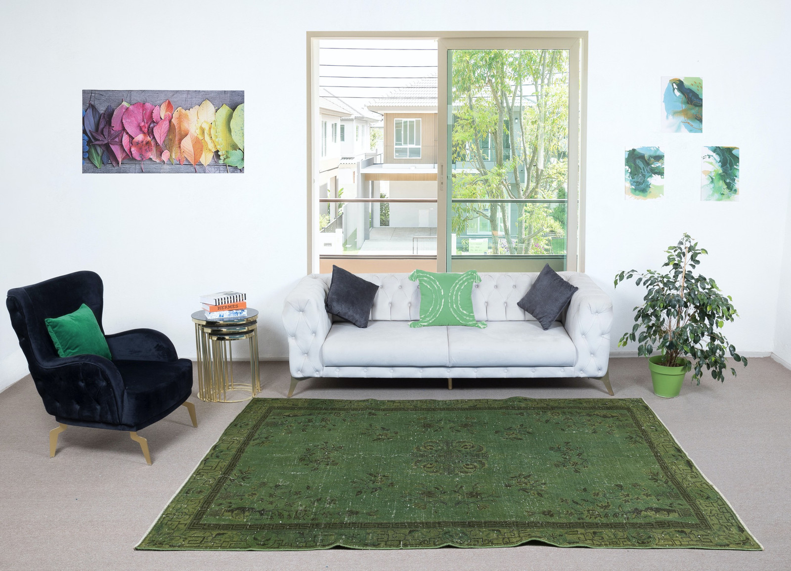 6×9.2 Ft Contemporary Handmade Turkish Wool Area Rug in Green