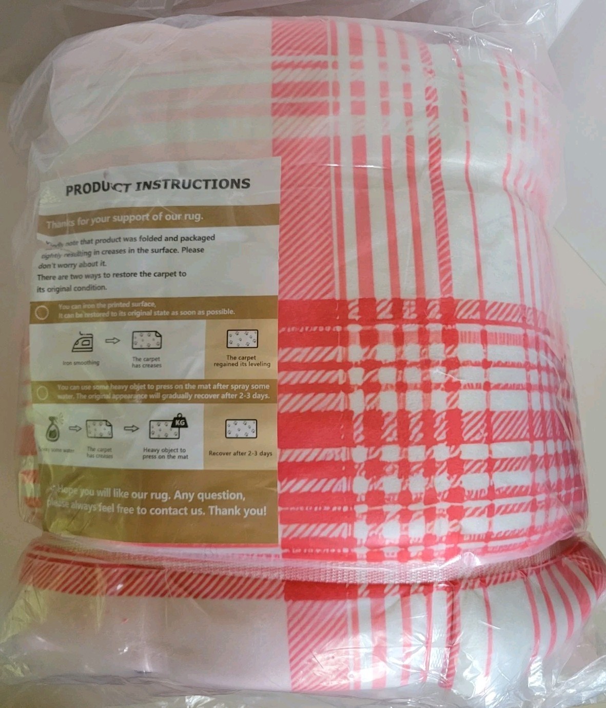 New 80″ x 58″ Oversized Cushioned Foam Soft Area Rug Pink White Plaid