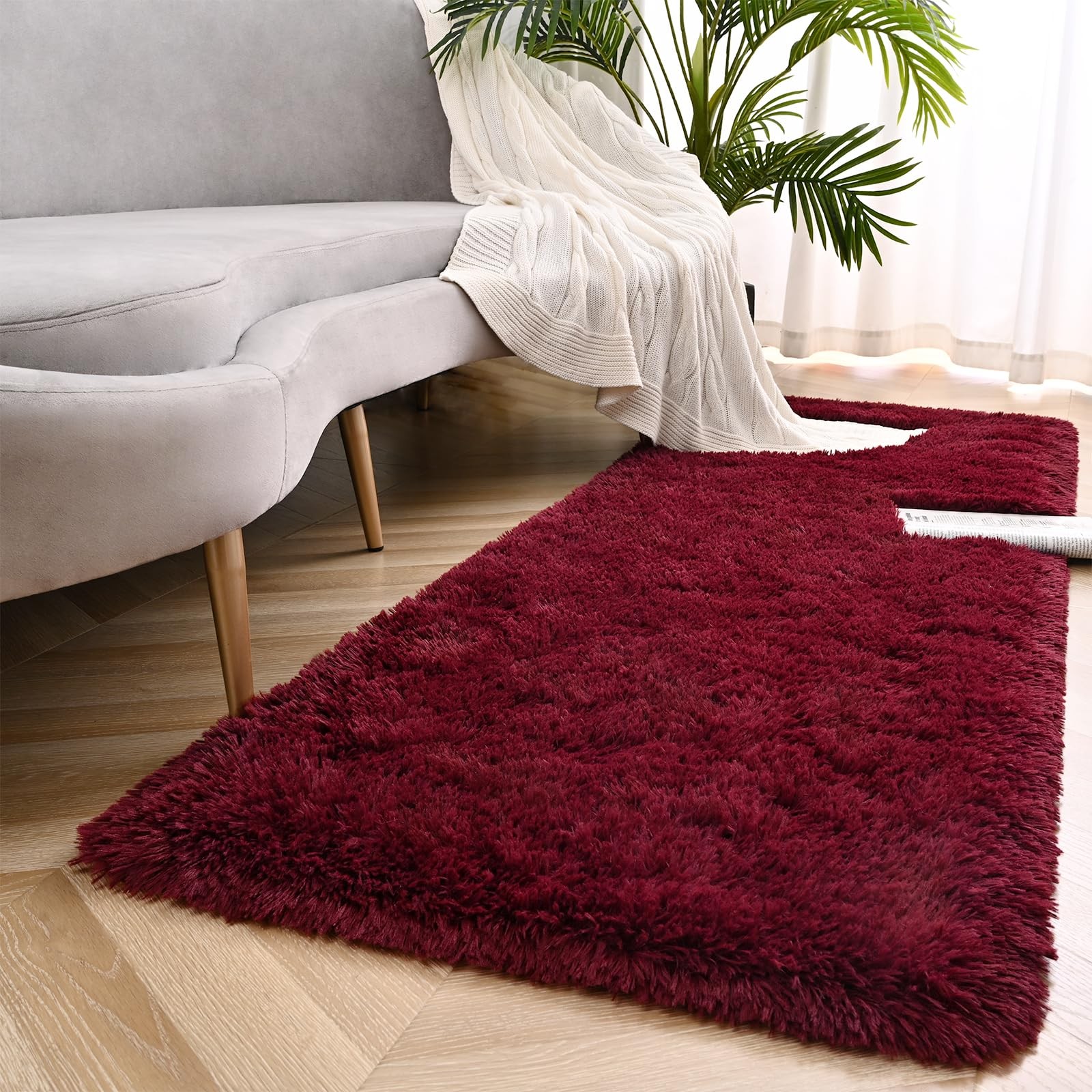 Zedrew Burgundy Red Runner Area Rugs for Bedroom Living Room, 2×6 Feet Fluffy…