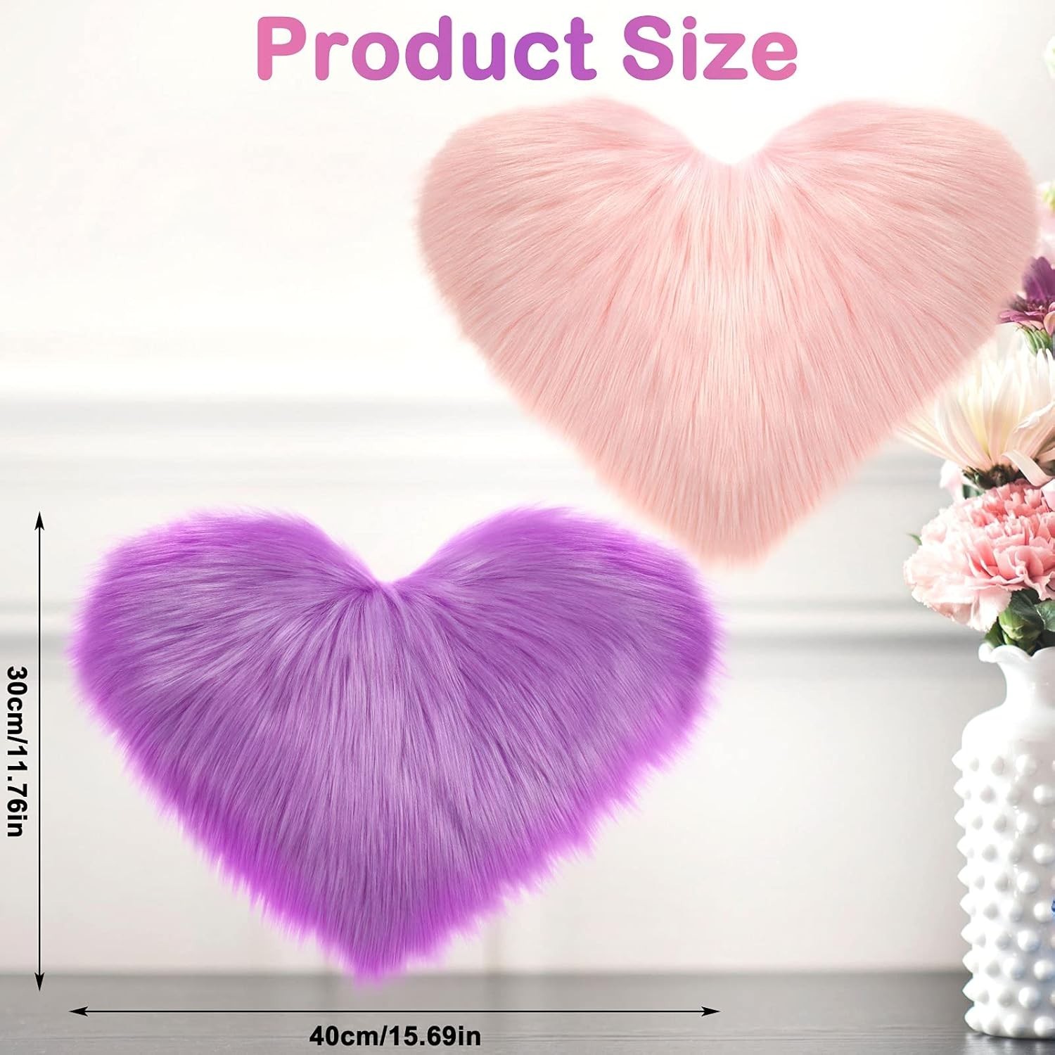 Soft Faux Fur Heart Rugs Set, 2 Pcs Decorative Floor Mat, Bedroom Nursery Decor